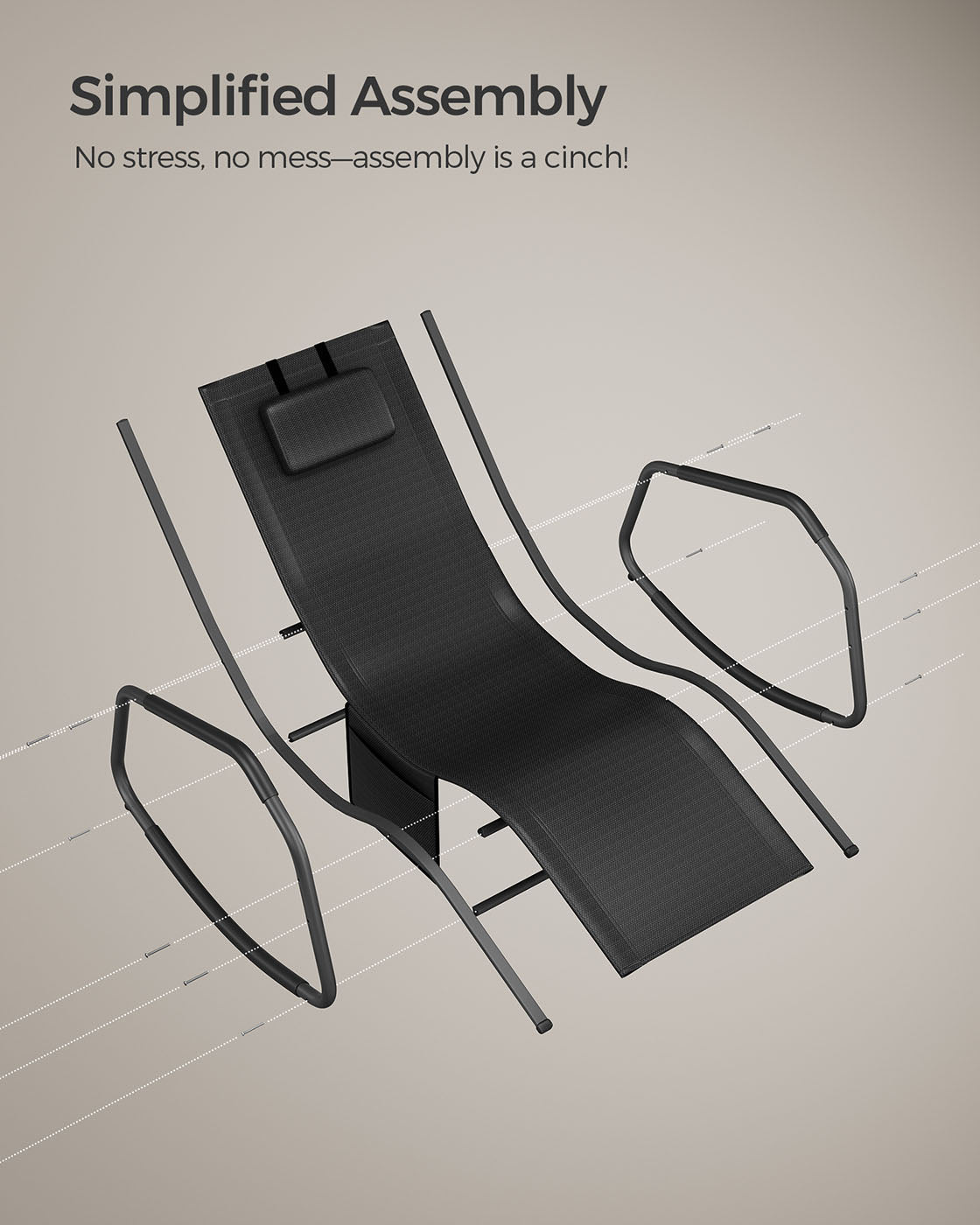 Outdoor Lounger Recliner - Steel Frame - Ink Black - Adjustable Headrest with Anti-Tipping Stops