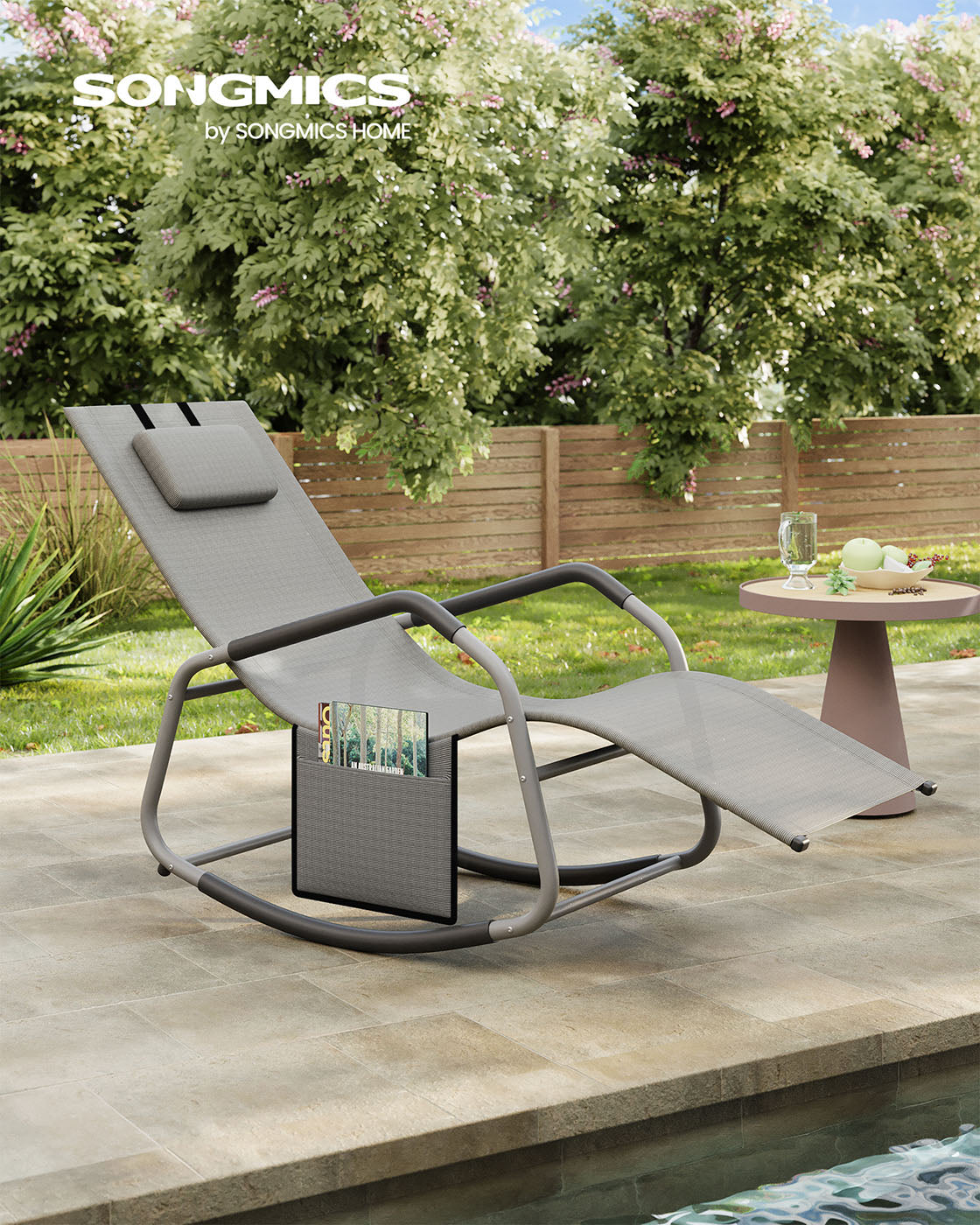 Outdoor Lounger Recliner - Steel Frame - Dove Grey - Adjustable Headrest with Anti-Tipping Stops