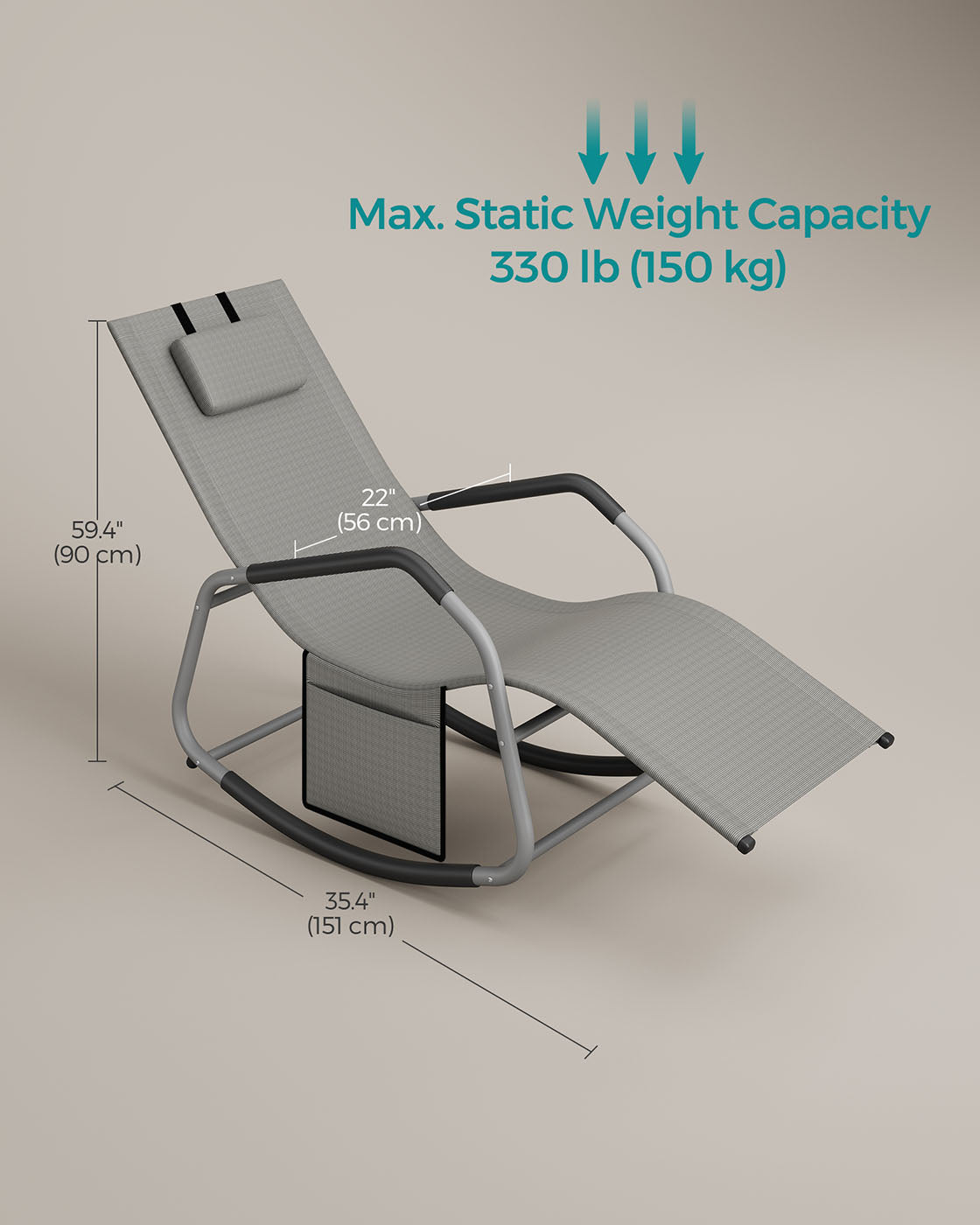 Outdoor Lounger Recliner - Steel Frame - Dove Grey - Adjustable Headrest with Anti-Tipping Stops