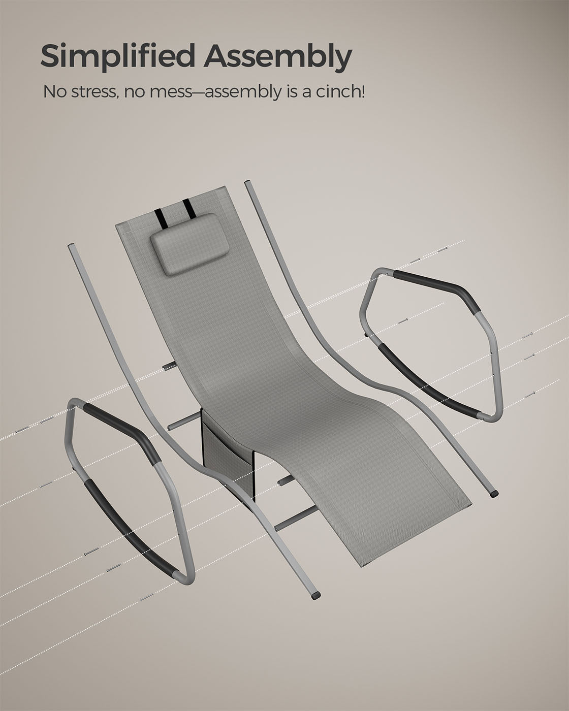 Outdoor Lounger Recliner - Steel Frame - Dove Grey - Adjustable Headrest with Anti-Tipping Stops
