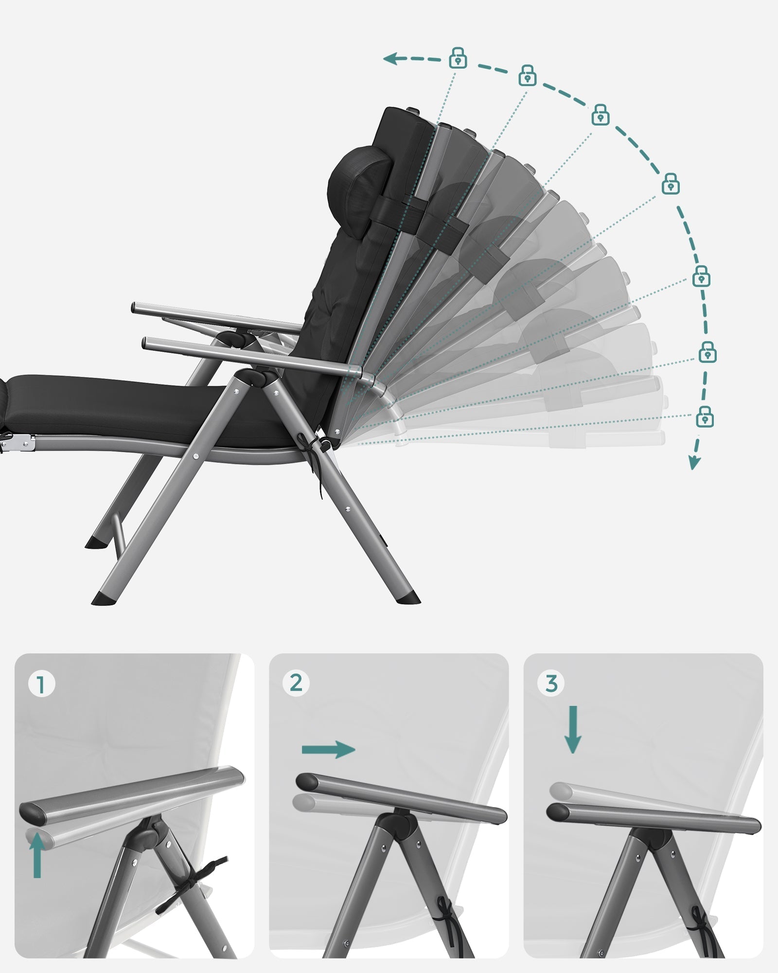 Folding Sun Lounger - Aluminium - Adjustable