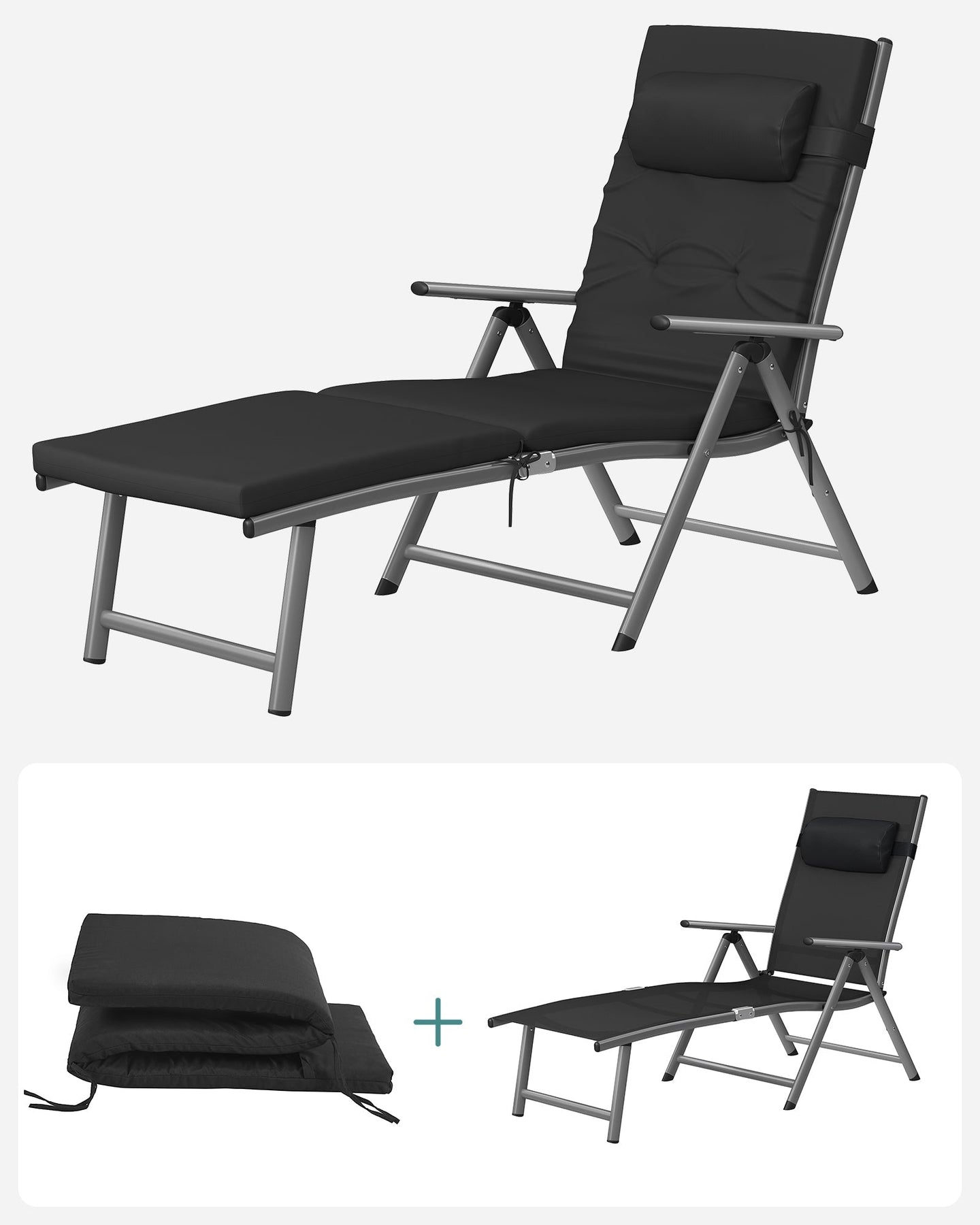 Folding Sun Lounger - Aluminium - Adjustable