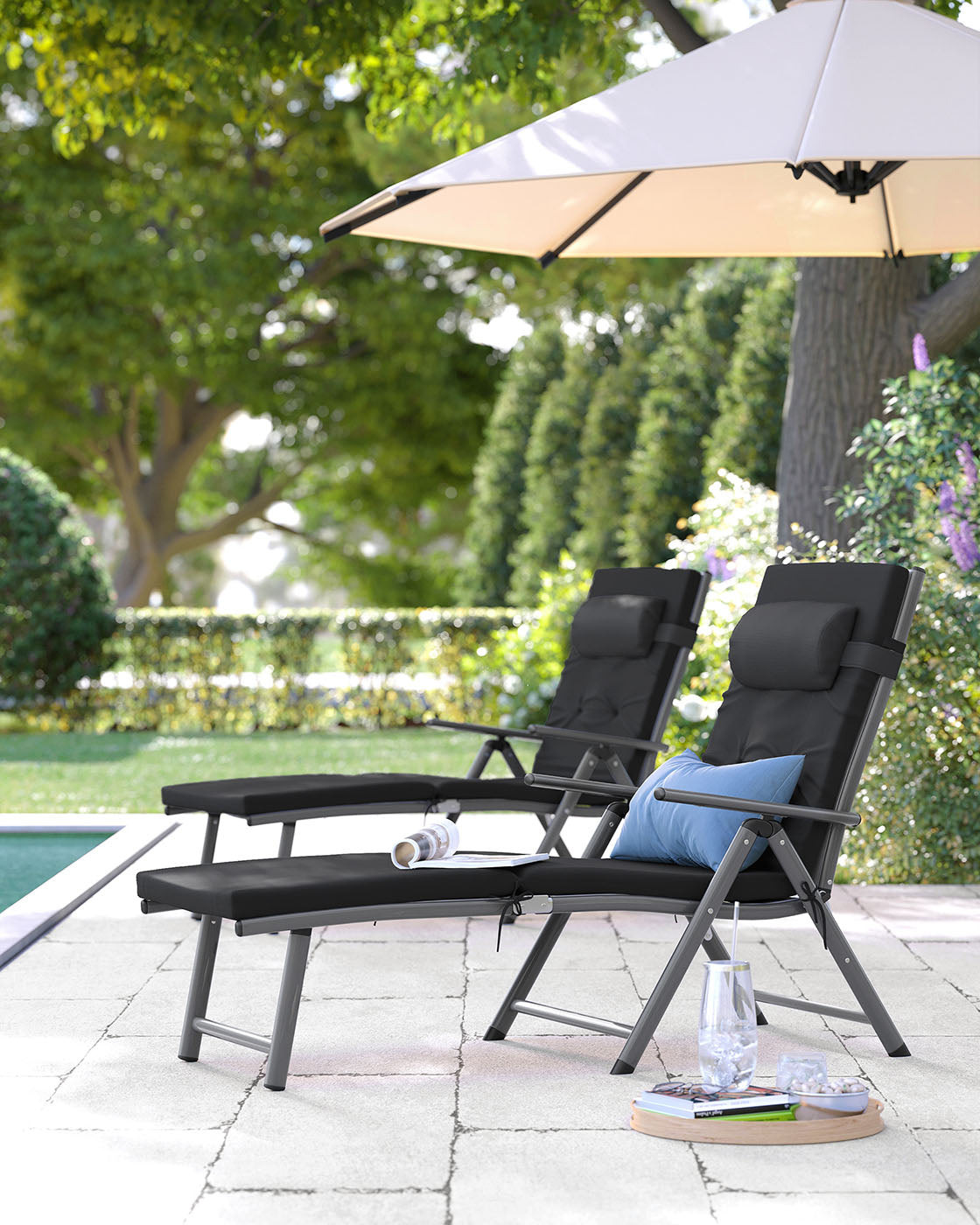 Sun Lounger - Aluminium - Black - Removable Headrest