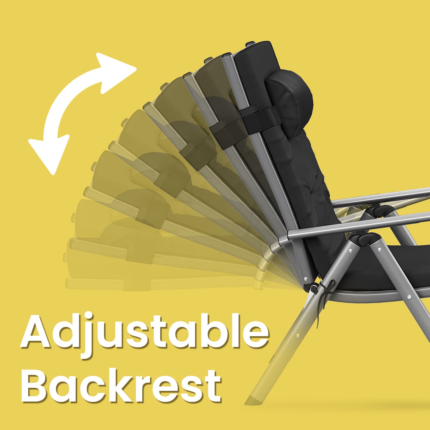Folding Sun Lounger - Aluminium - Black - Adjustable with 6 cm Thick Mattress