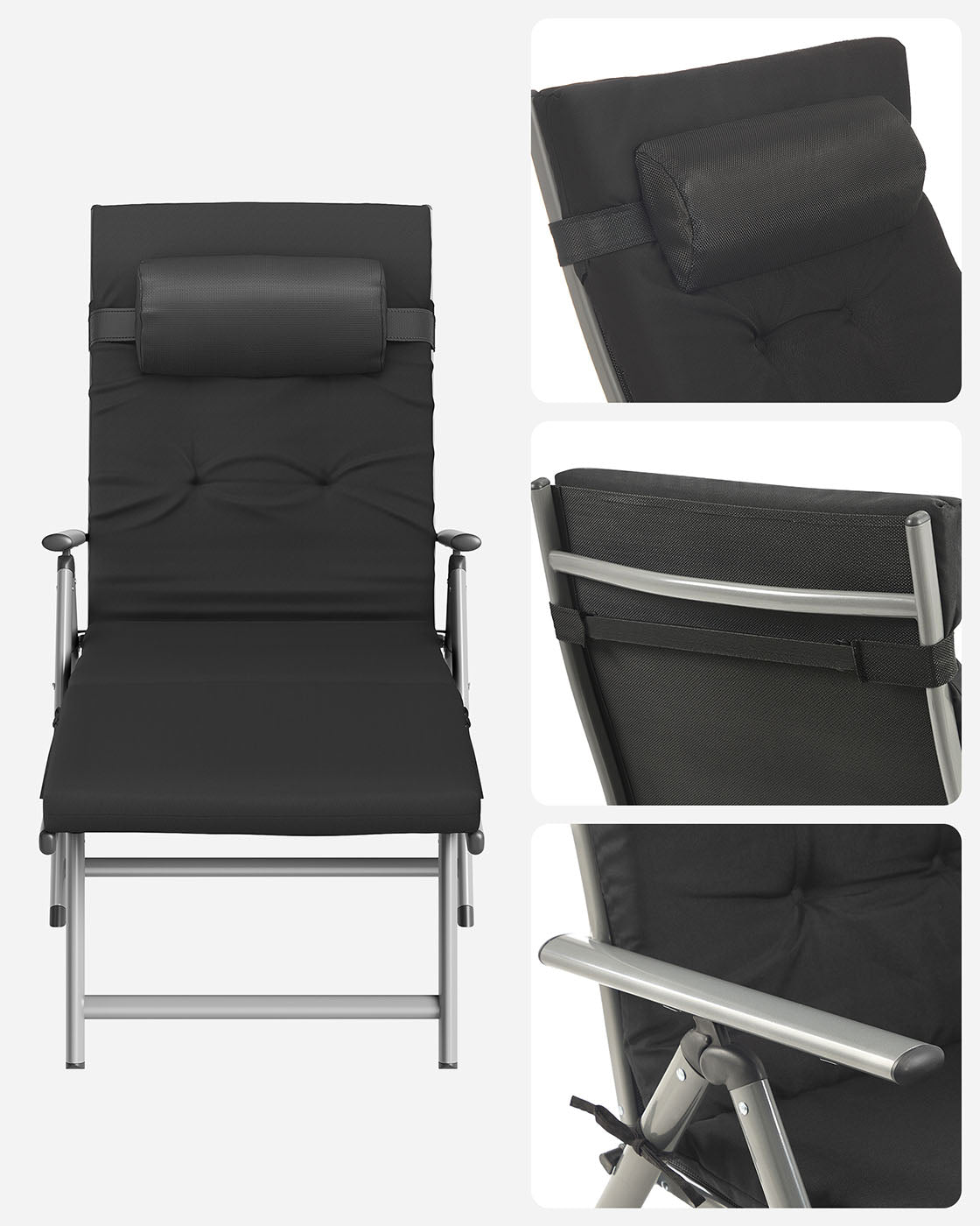 Sun Lounger - Aluminium - Black - Removable Headrest