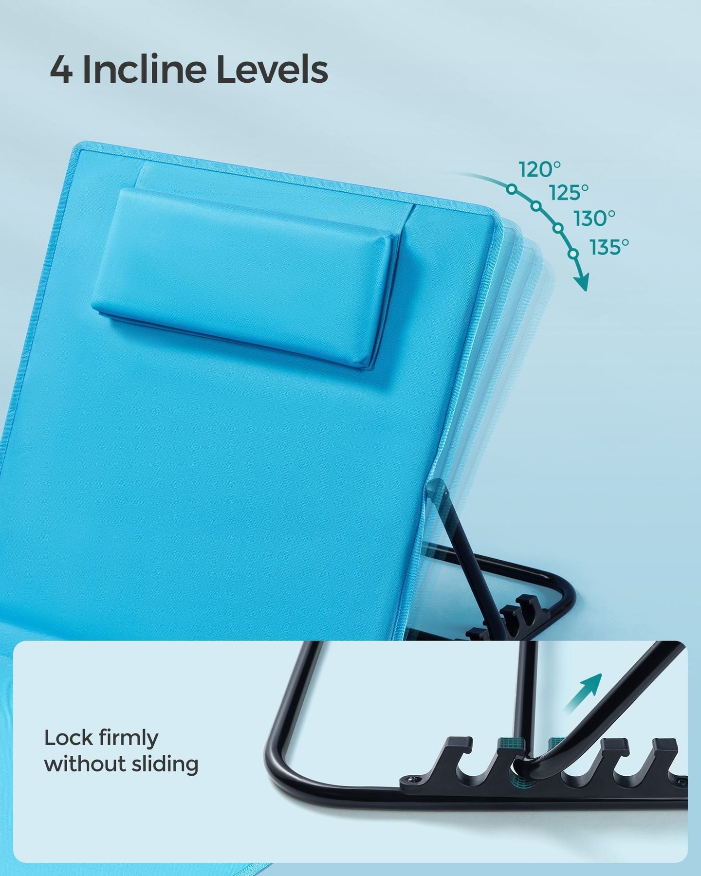 Set of 2 Portable Folding Beach Sunloungers - Fabric - Sky Blue - Lightweight with Reclining Backrest and Handle
