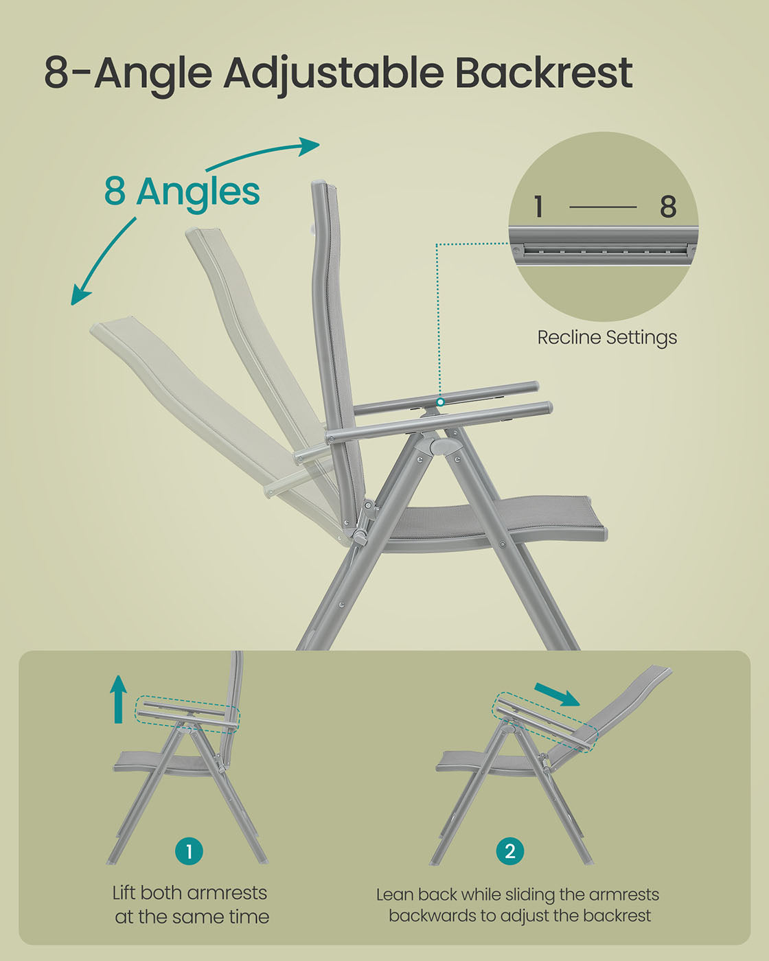 Set of 2 Folding Garden Chairs - Aluminium - Grey
