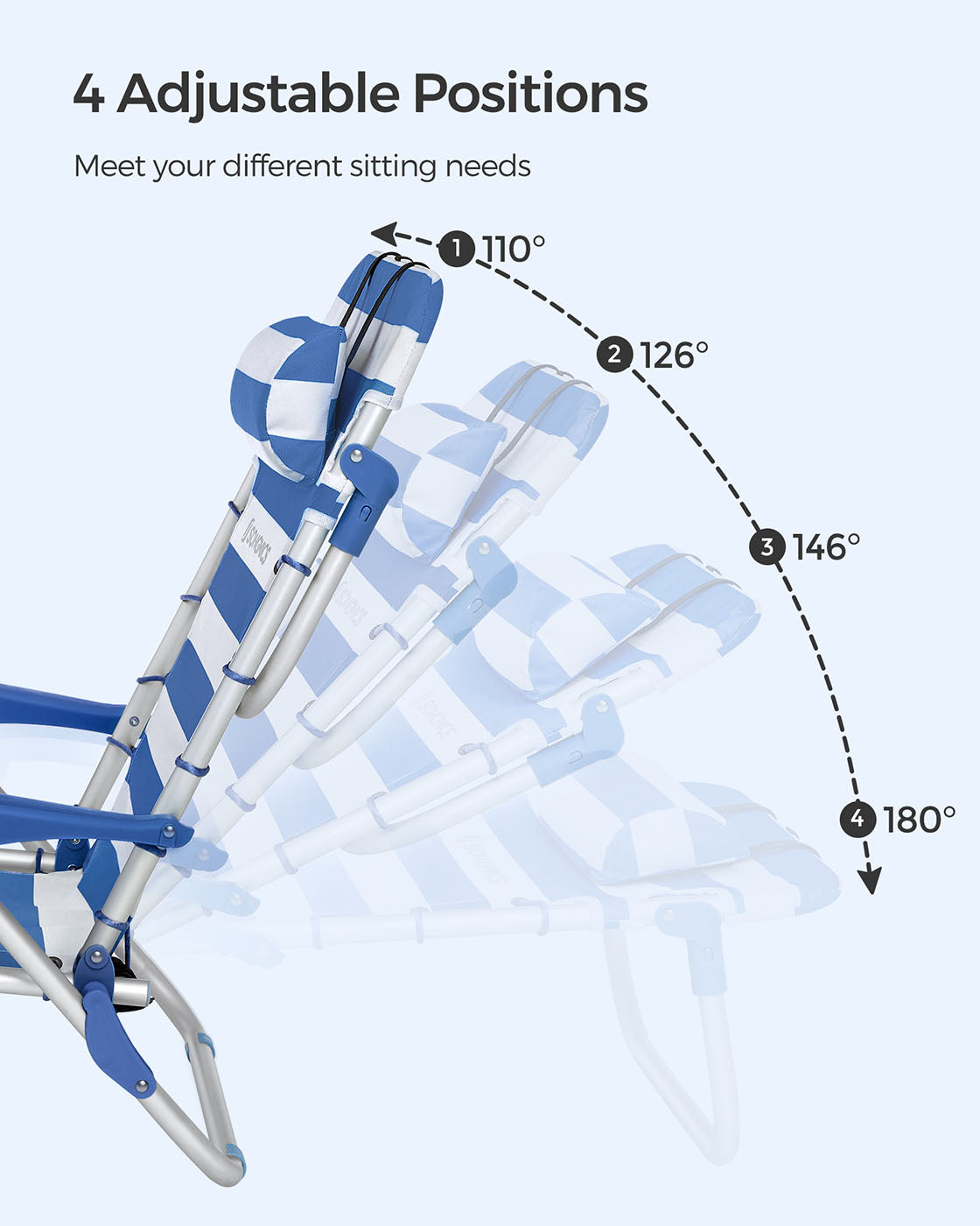 Beach Chair - Aluminium - Blue and White Stripes - Portable