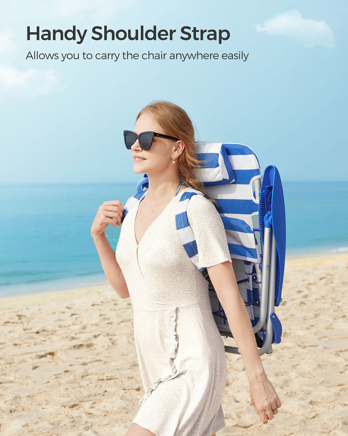 Beach Chair - Aluminium - Blue and White Stripes - Portable