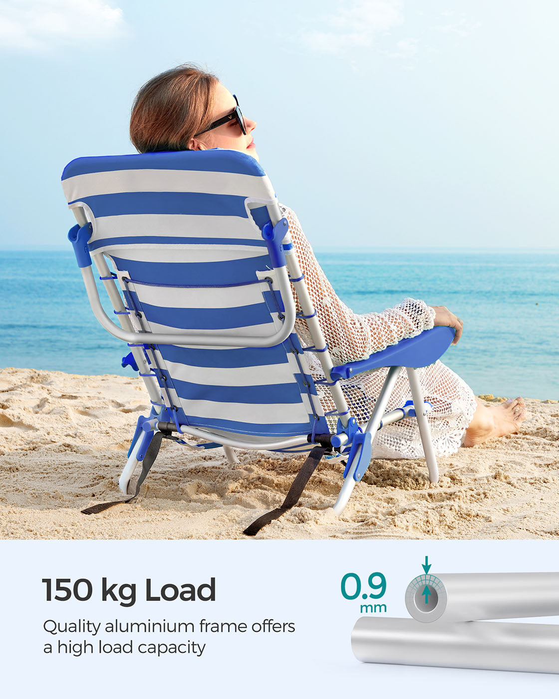 Beach Chair - Aluminium - Blue and White Stripes - Portable