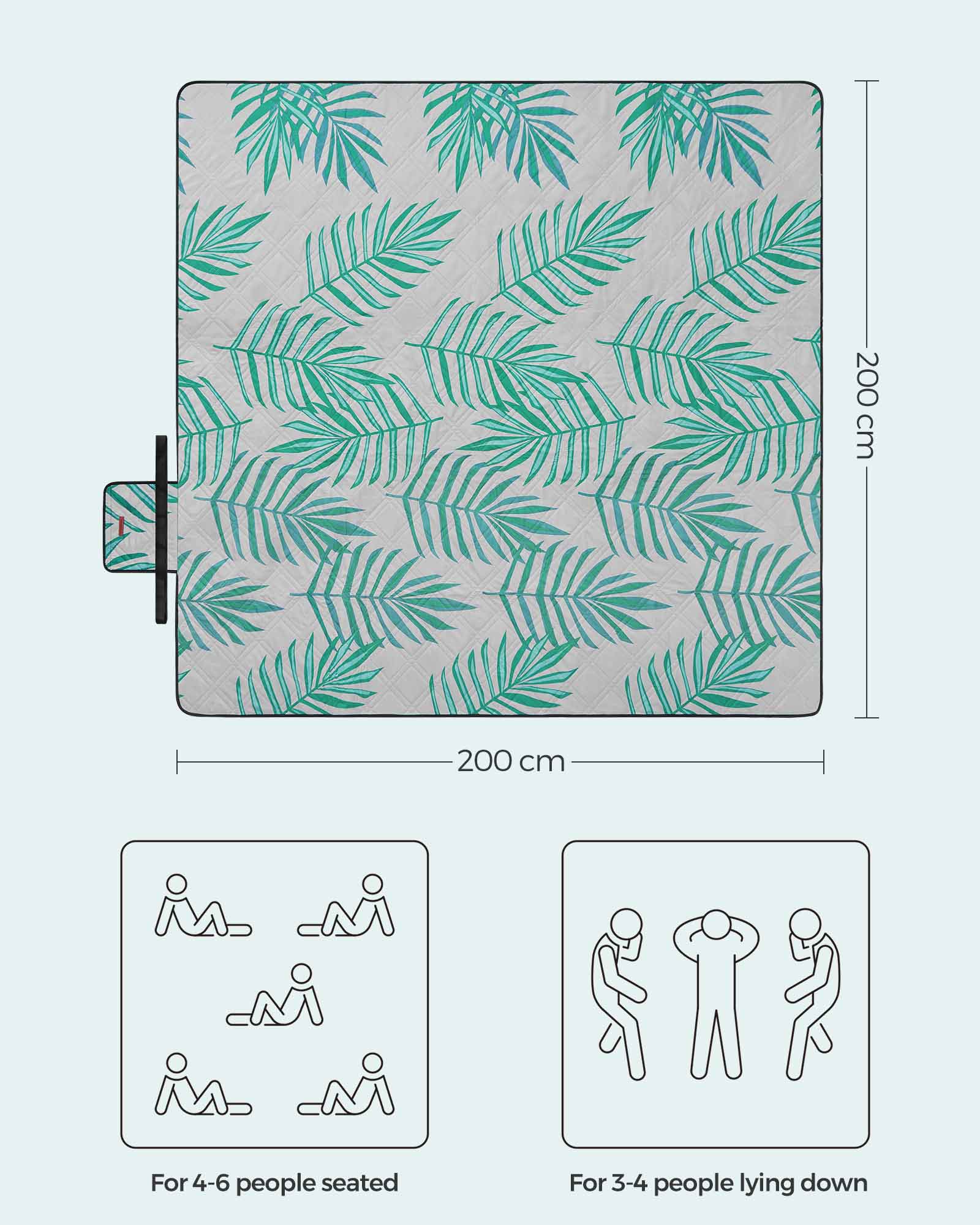 Picnic Blanket - Fern Pattern and Grey - Waterproof
