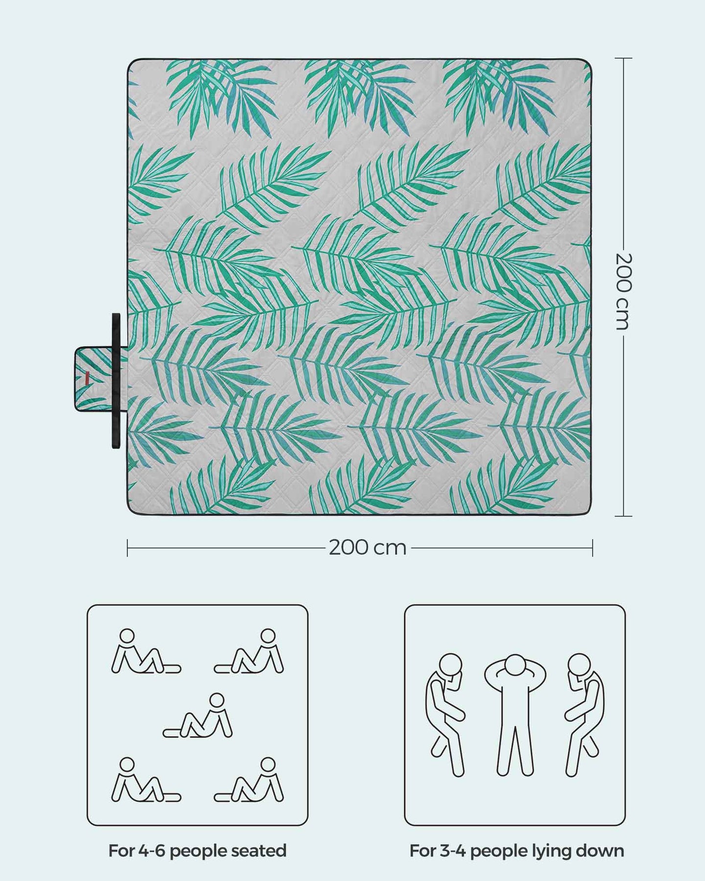 Picnic Blanket - Fern Pattern and Grey - Waterproof