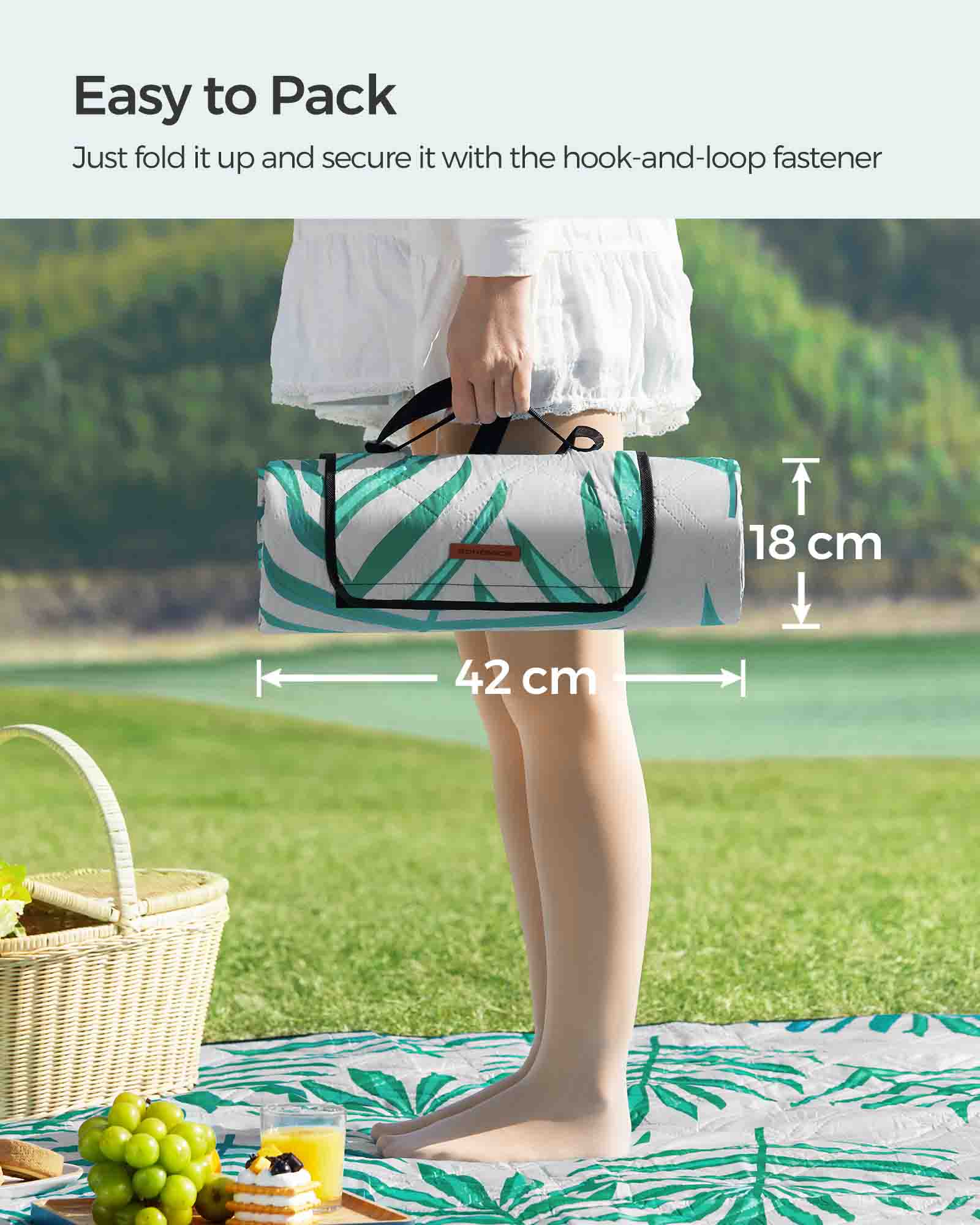 Picnic Blanket - Fern Pattern and Grey - Waterproof