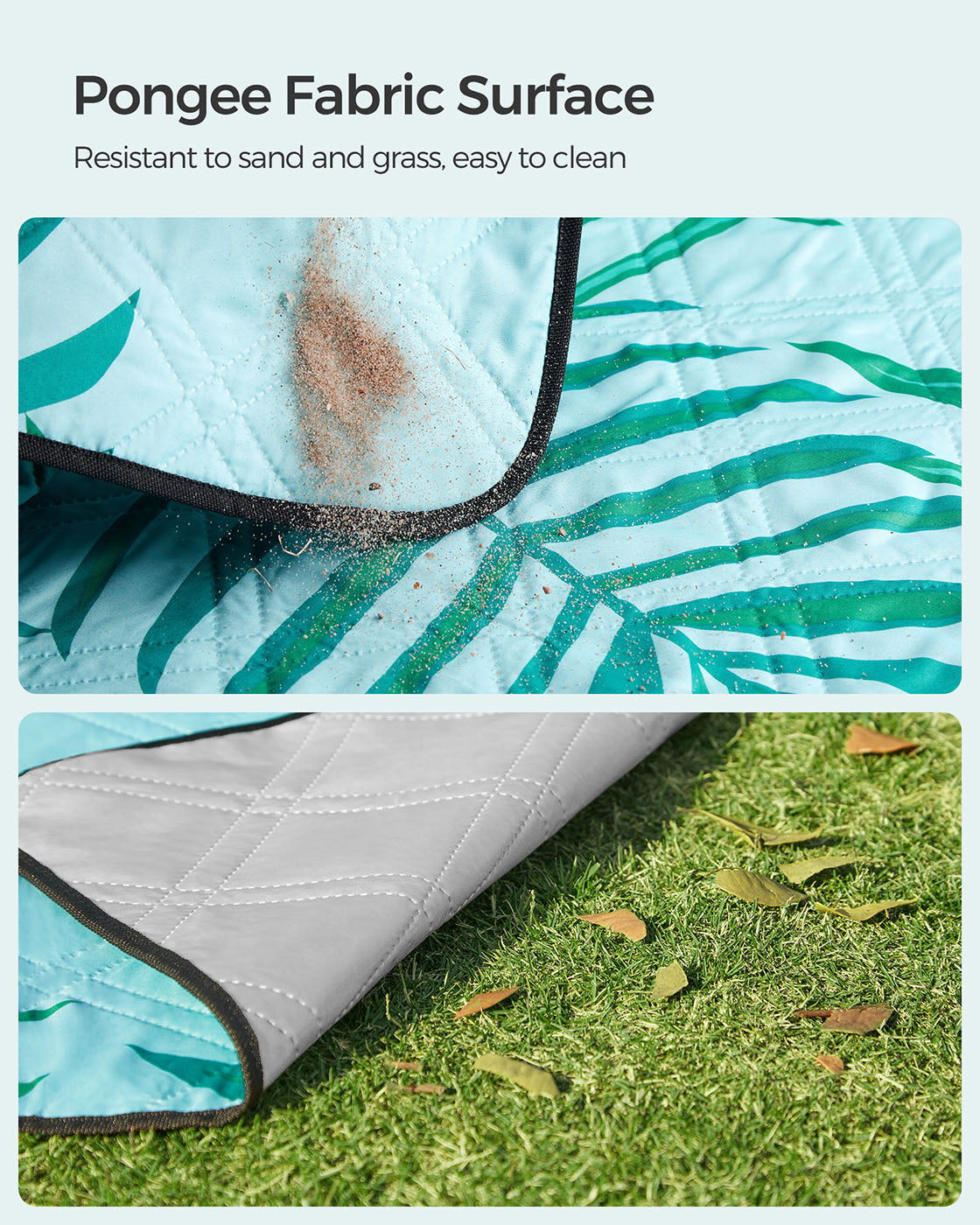 Foldable Picnic Mat - Large 200 x 200 cm - Blue with Fern Pattern - Waterproof