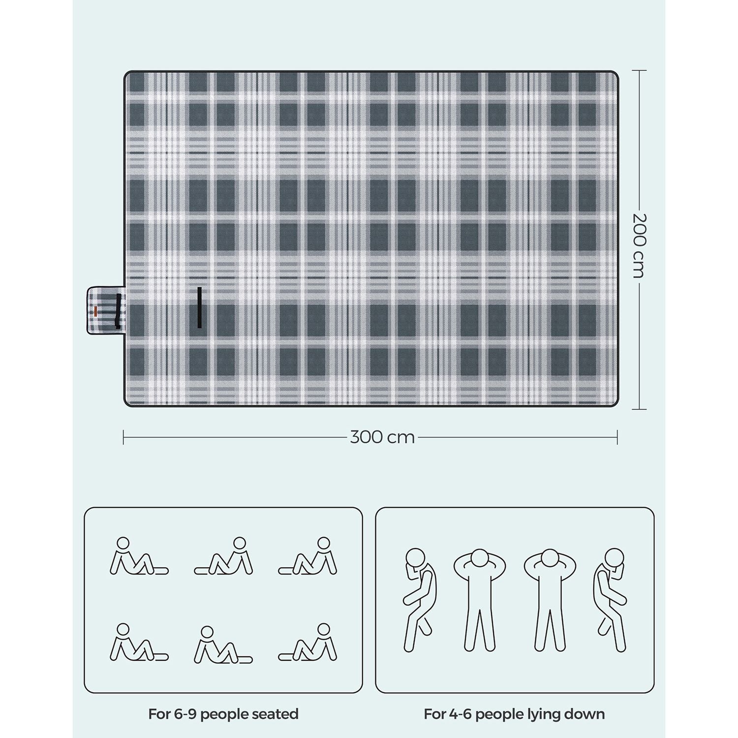 Picnic Blanket - Fabric - Grey and White - Extra Large 300 x 200 cm