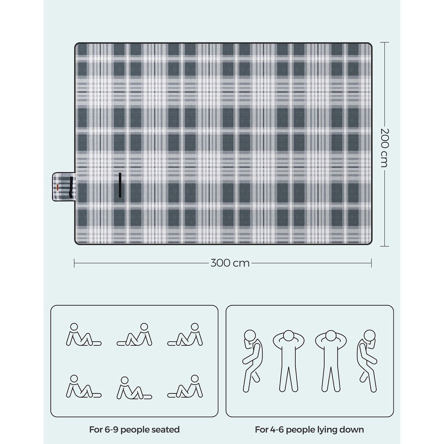 Picnic Blanket - Fabric - Grey and White - Extra Large 300 x 200 cm