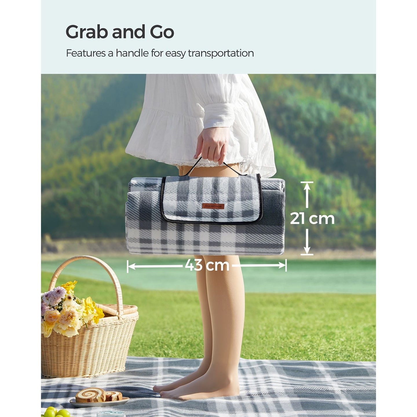 Picnic Blanket - Fabric - Grey and White - Extra Large 300 x 200 cm