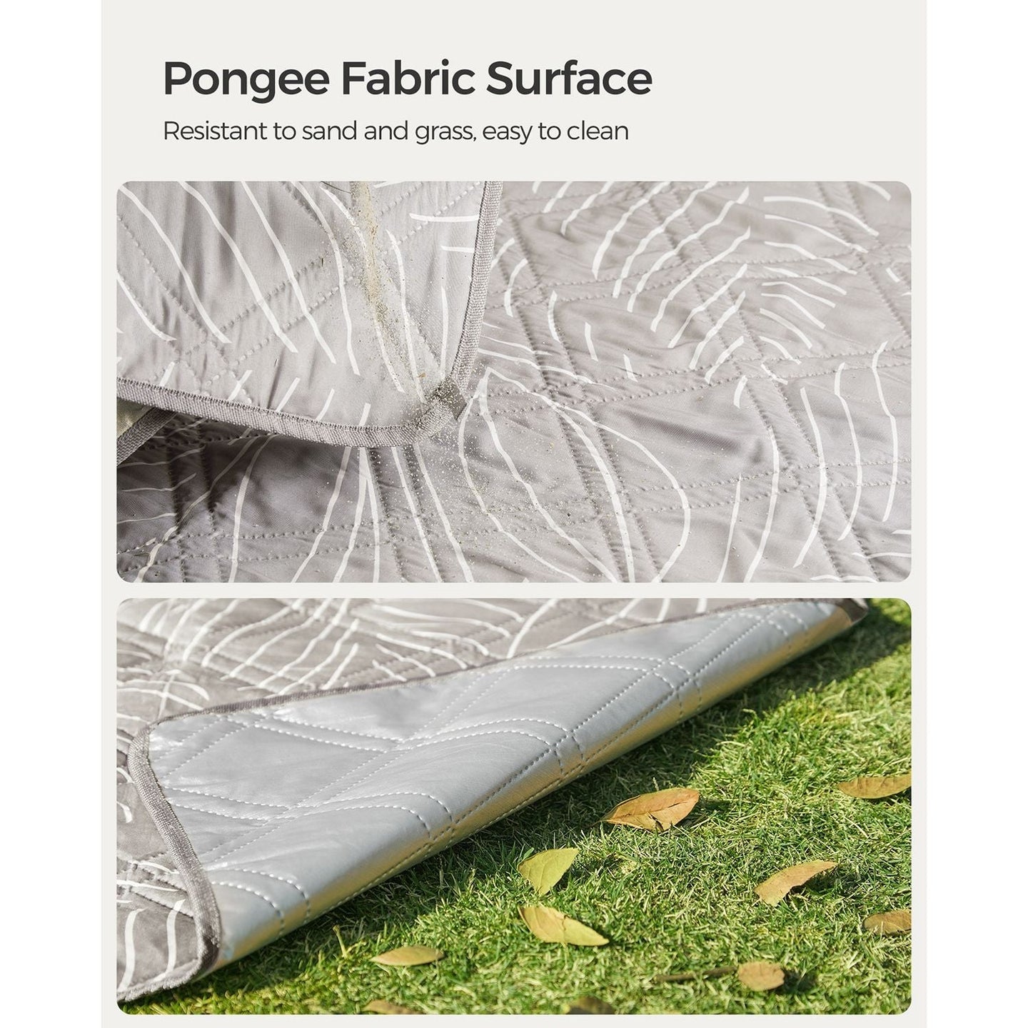 Picnic Blanket - 300 x 200 cm - Fabric - Khaki with Leaf Pattern - Easy to Carry and Store
