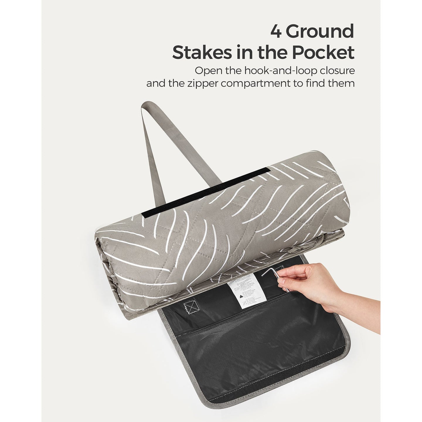 Picnic Blanket - 300 x 200 cm - Fabric - Khaki with Leaf Pattern - Easy to Carry and Store