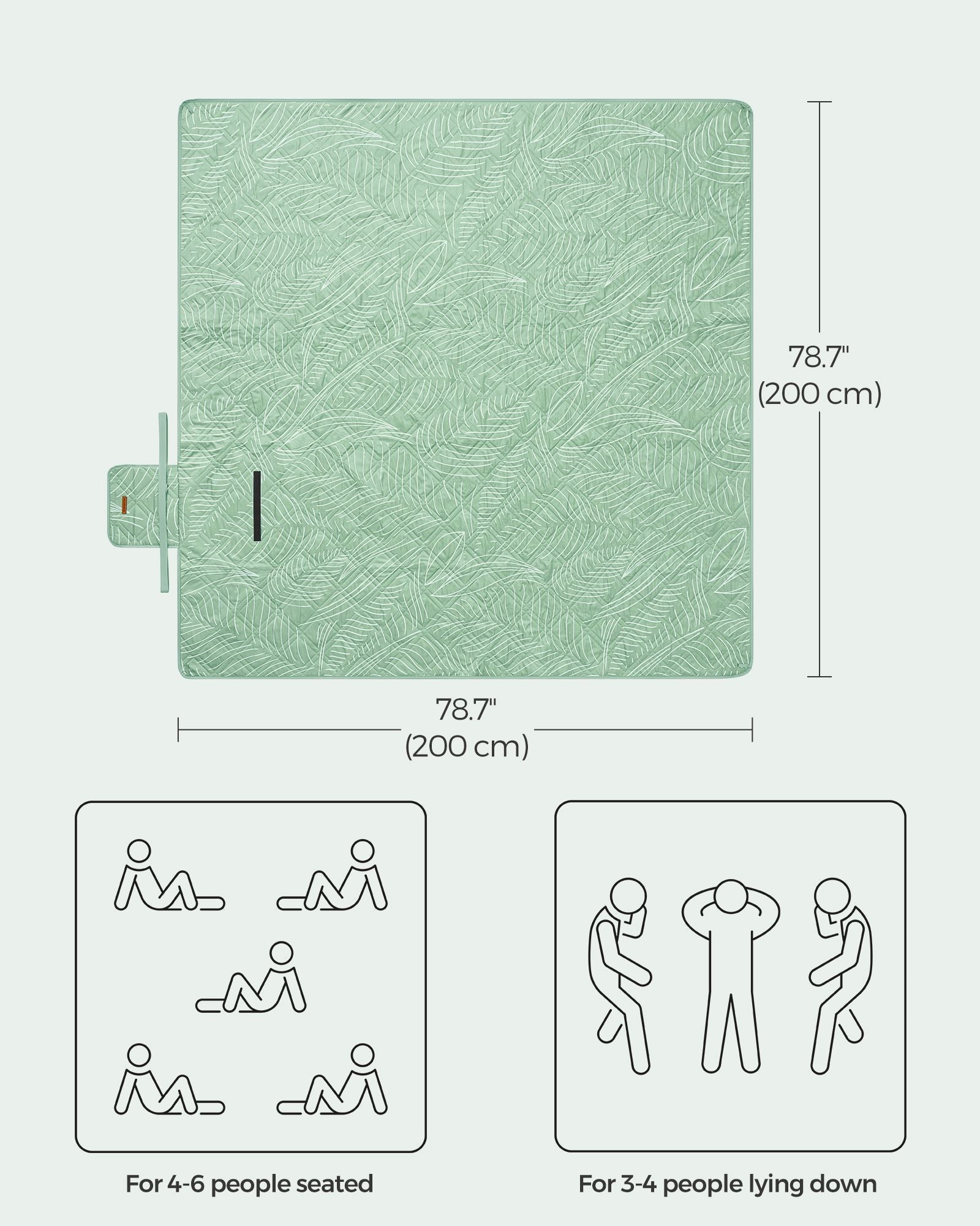 Picnic Blanket - Fabric - Mint Green - Extra Large 200 x 200 cm