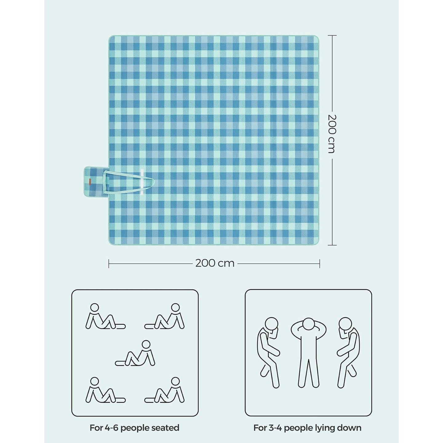Picnic Blanket - Waterproof Fabric - Green and Blue - Portable and Foldable with 4 Blow-Away Prevention Pegs
