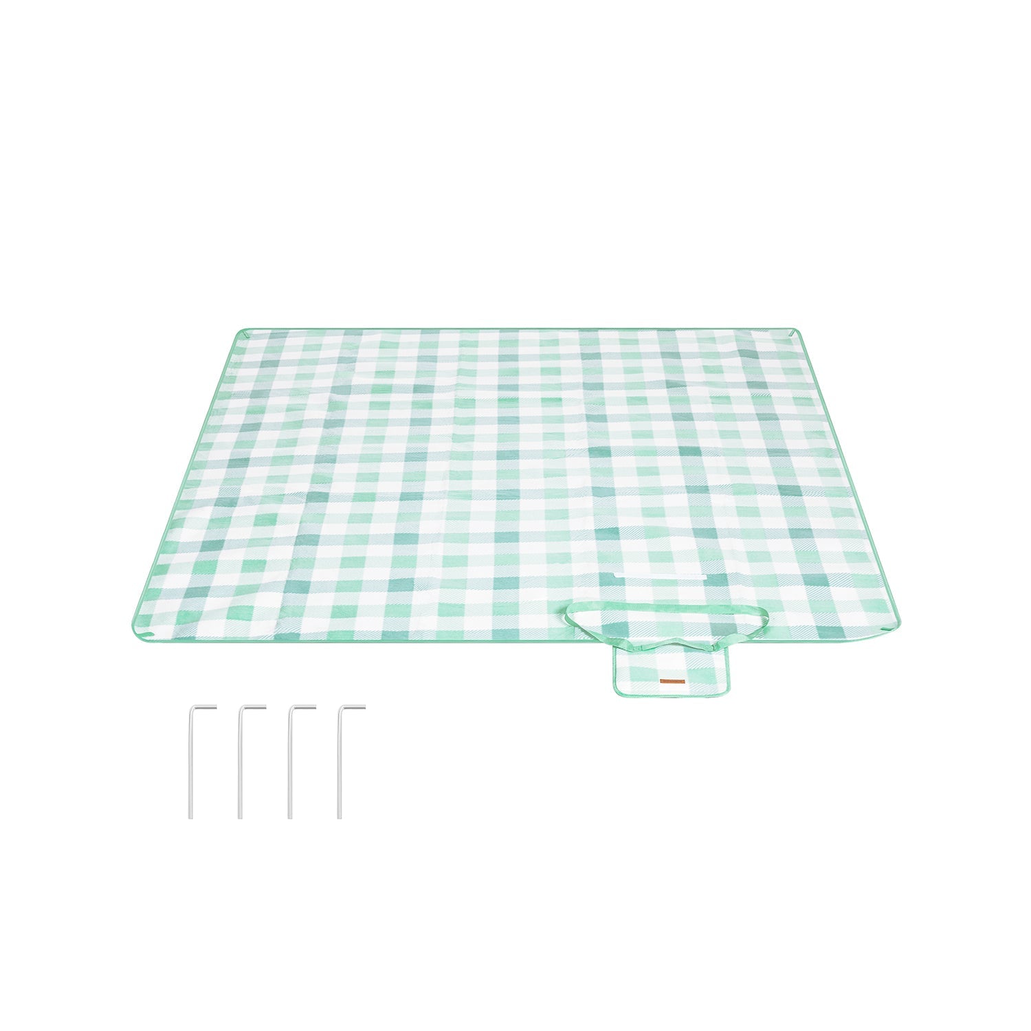 Picnic Blanket - Waterproof Fabric - Green and White - Large 200 x 200 cm with Blow-Away Prevention Pegs