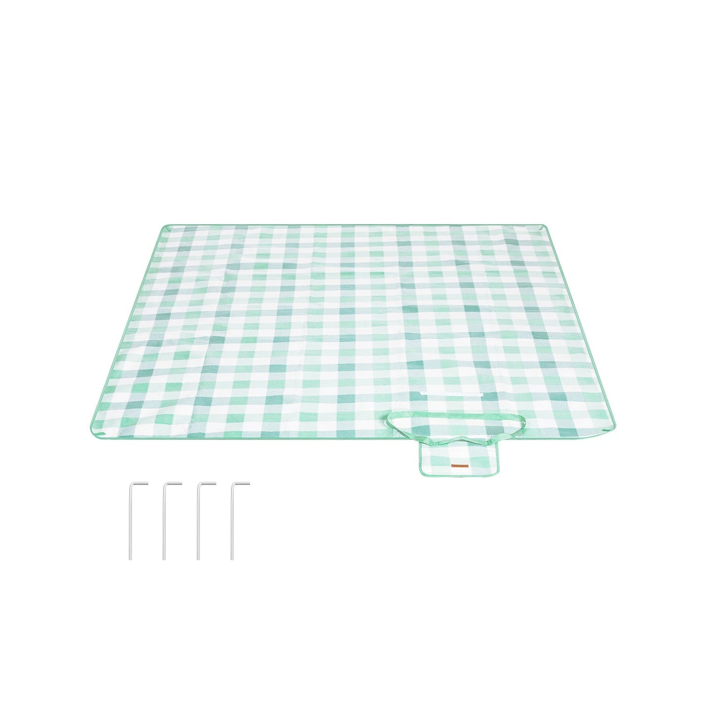 Picnic Blanket - Waterproof Fabric - Green and White - Large 200 x 200 cm with Blow-Away Prevention Pegs