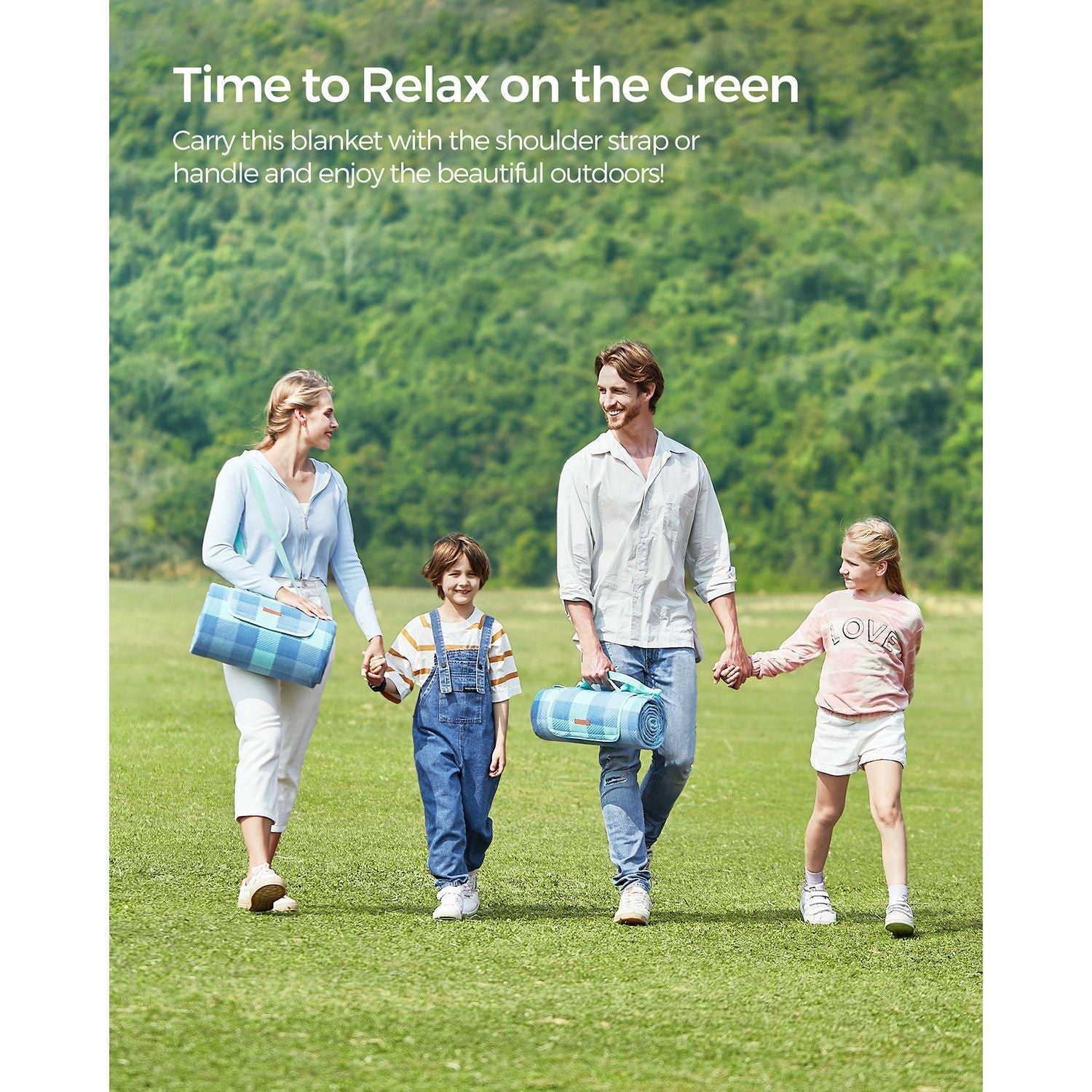 Picnic Blanket - Green and Blue - Waterproof