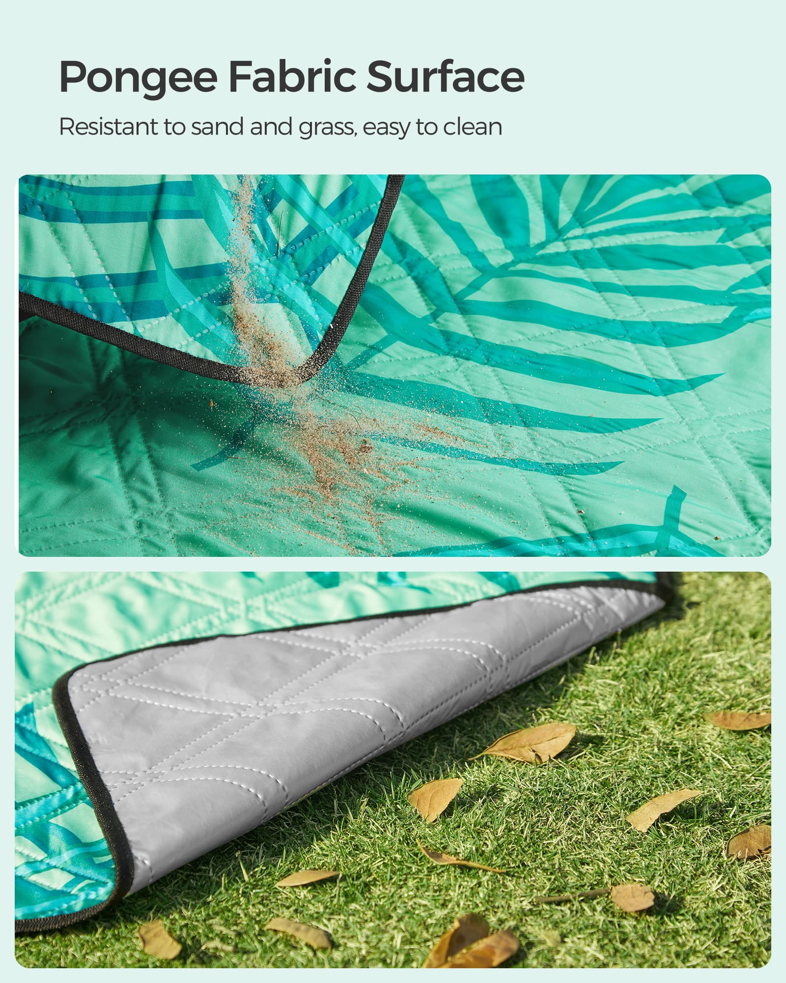 Large Waterproof Picnic Blanket - Fabric - Fern Pattern and Green - Machine Washable and Foldable