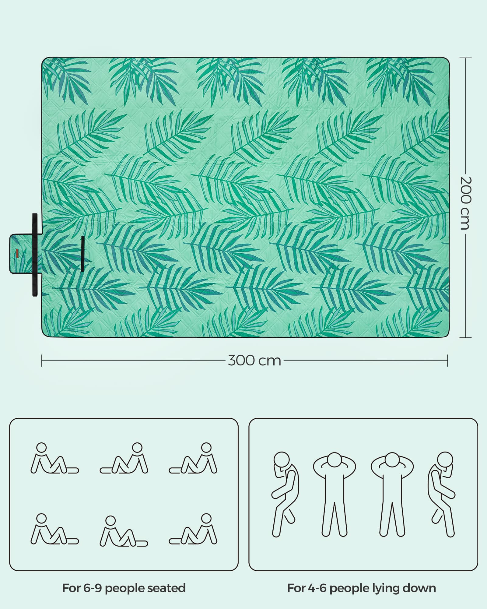Large Waterproof Picnic Blanket - Fabric - Fern Pattern and Green - Machine Washable and Foldable