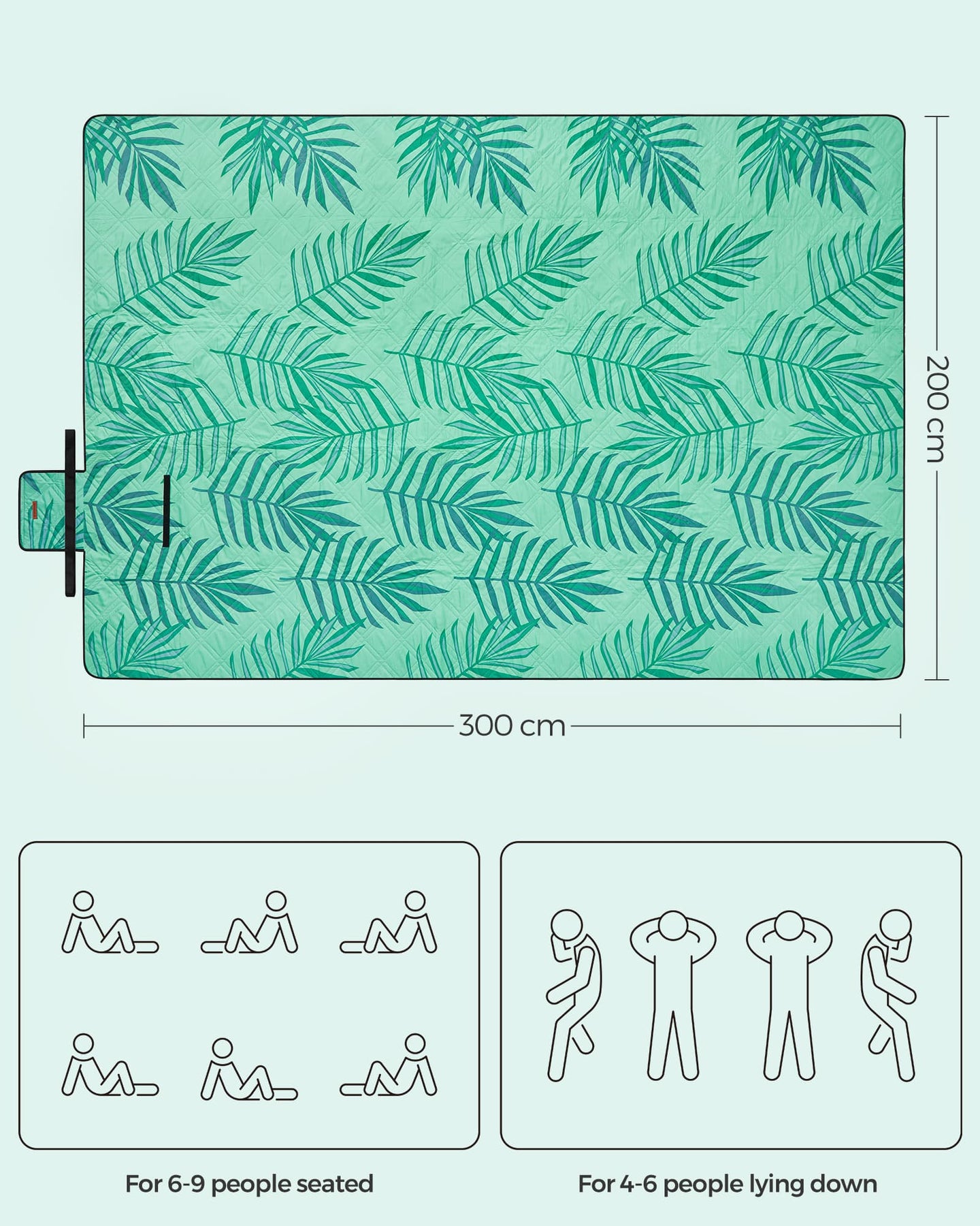 Large Waterproof Picnic Blanket - Fabric - Fern Pattern and Green - Machine Washable and Foldable