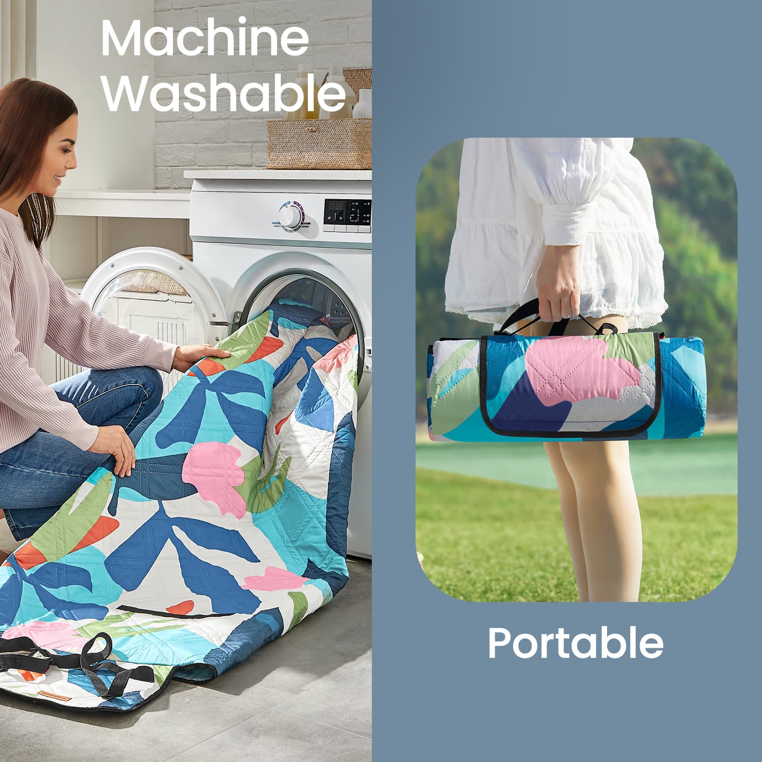 Picnic Blanket - Waterproof Fabric - Colourful Fern