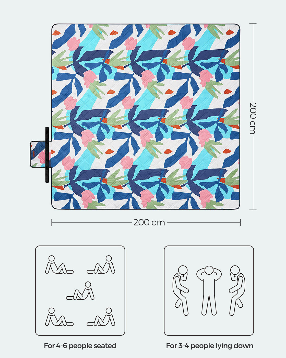 Picnic Blanket - Fabric - Multicolor - Large Waterproof and Machine Washable
