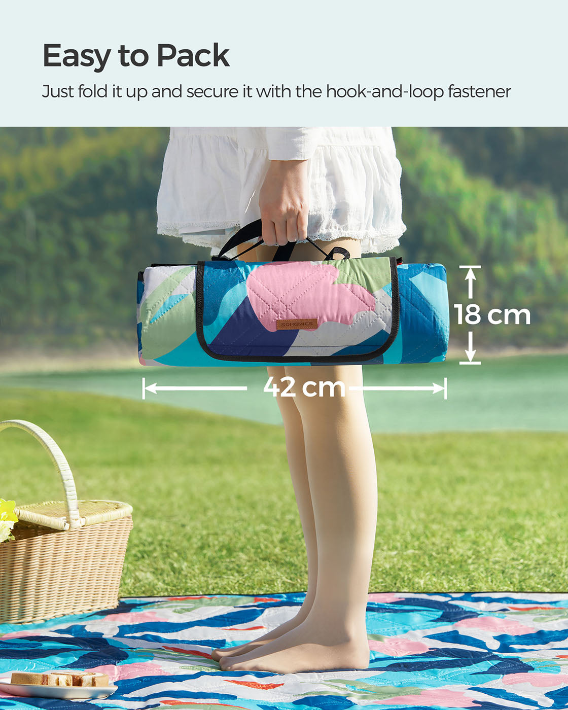 Picnic Blanket - Fabric - Multicolor - Large Waterproof and Machine Washable