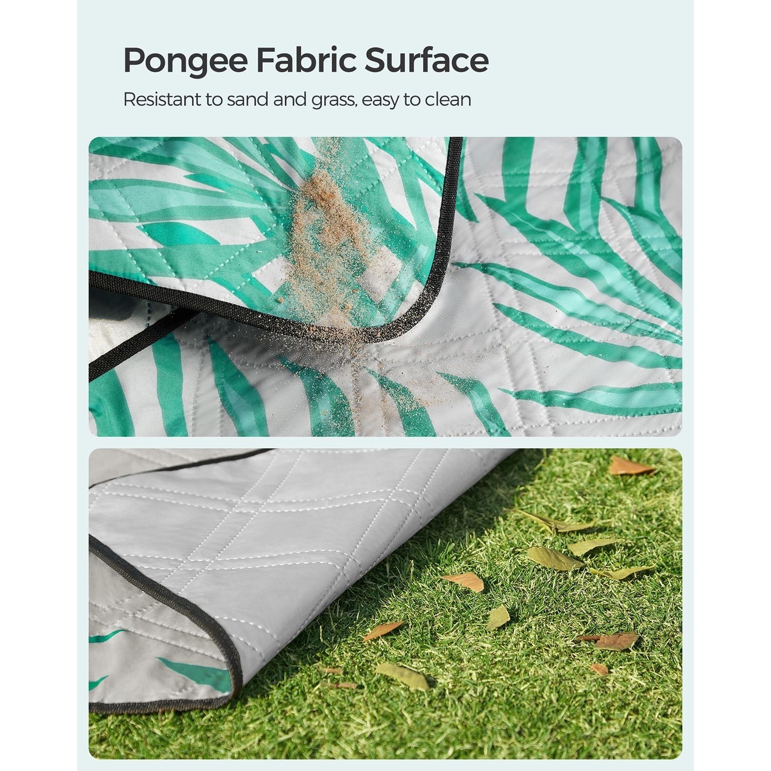 Large Waterproof Picnic Blanket - Fabric - Fern Pattern and Grey - Foldable and Machine Washable