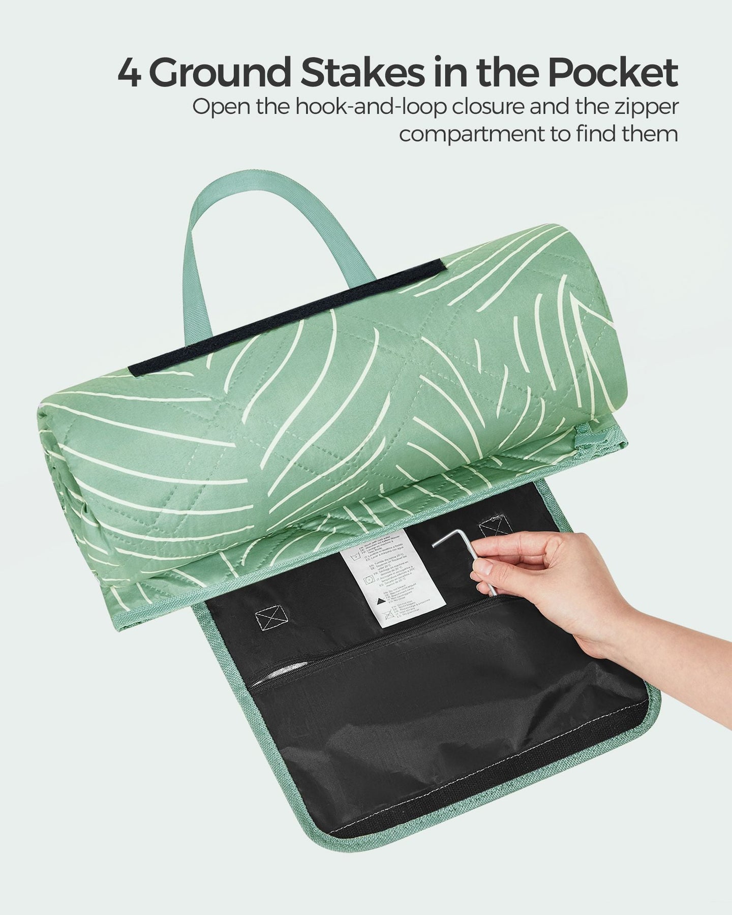 Picnic Blanket - 300 x 200 cm - Fabric - Mint Green with Leaf Pattern