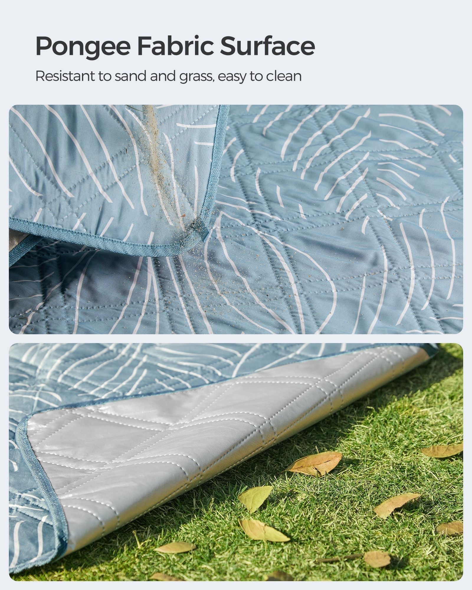 Picnic Blanket - Fabric - Light Blue with Leaf Pattern - Generously Sized 300 x 200 cm