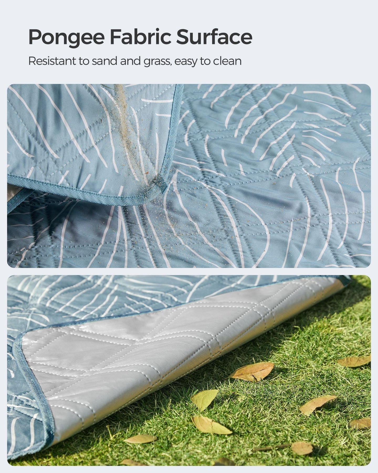 Picnic Blanket - Fabric - Light Blue with Leaf Pattern - Generously Sized 300 x 200 cm