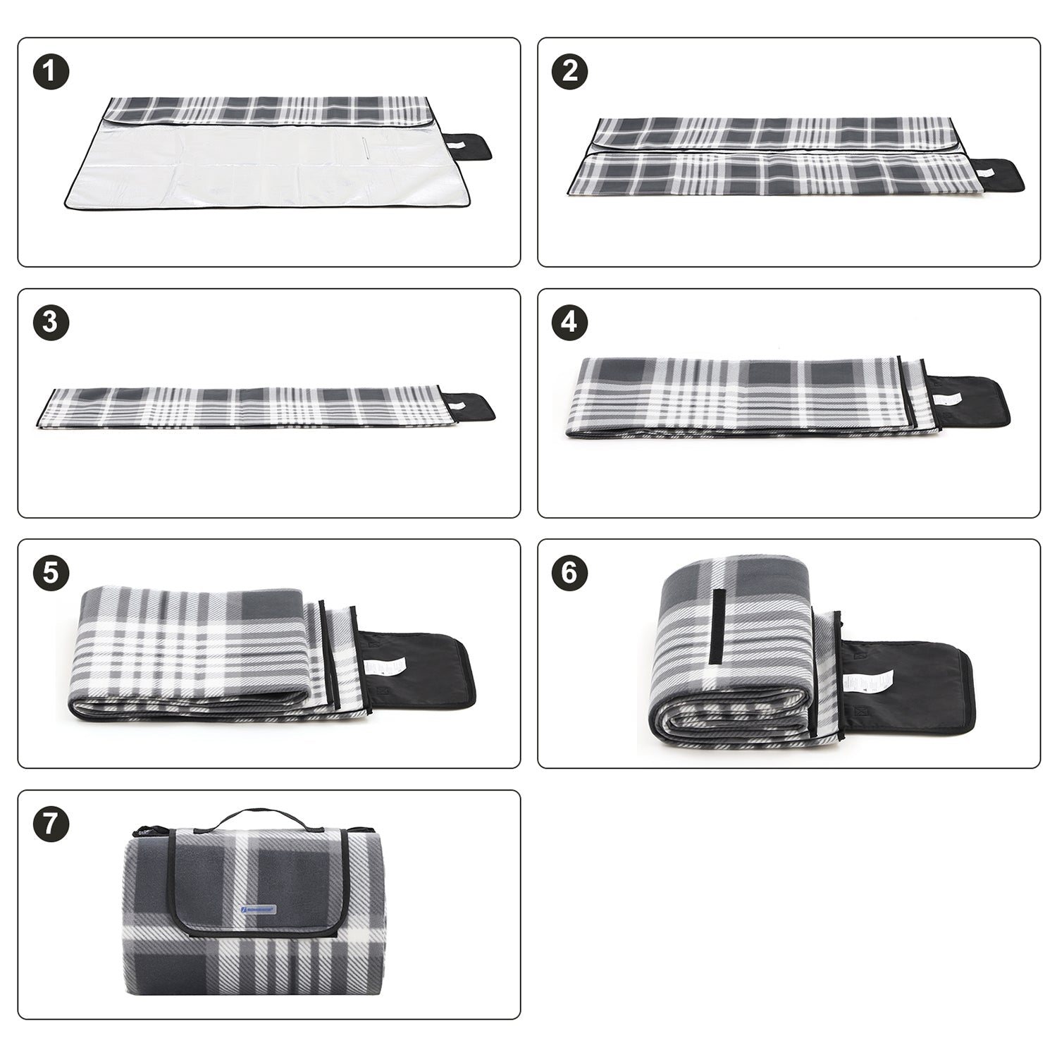 Picnic Blanket - Fabric - Grey and White - Large Waterproof Outdoor Mat