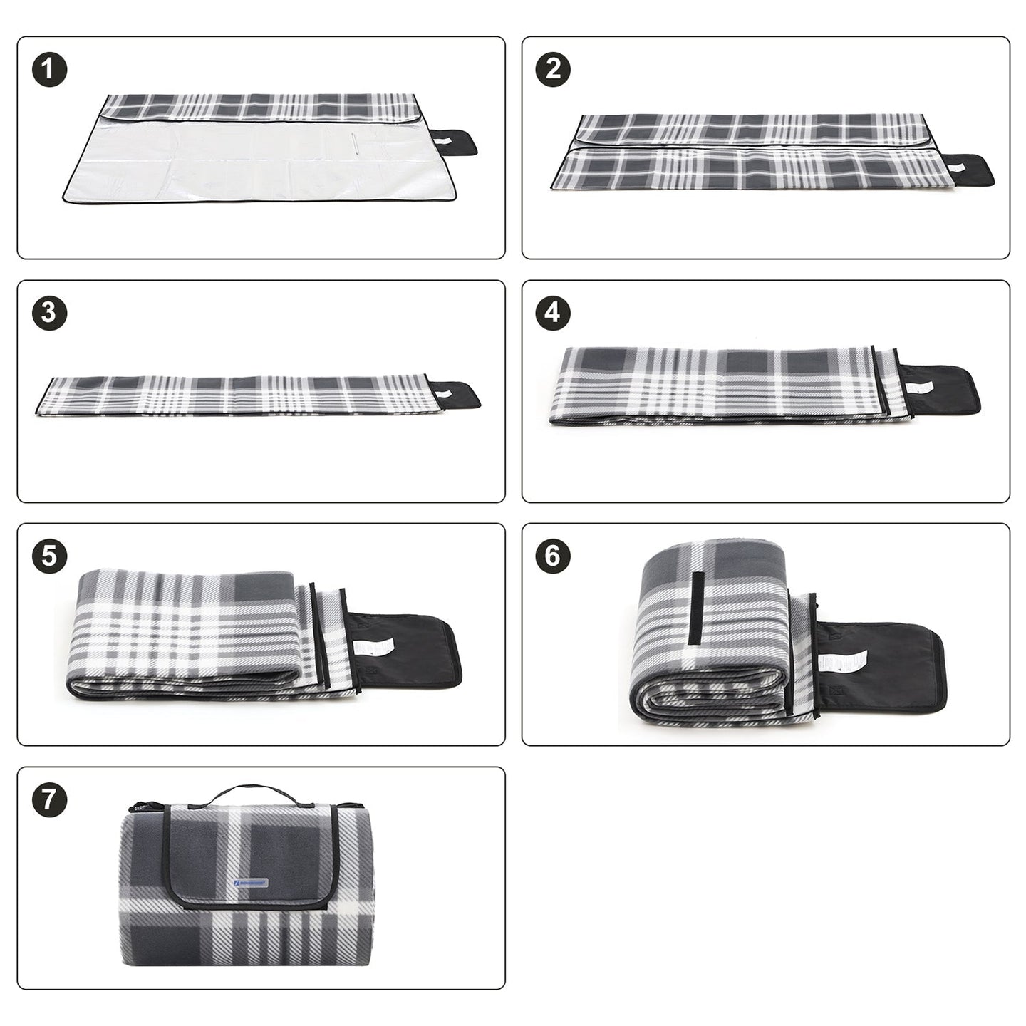 Picnic Blanket - Fabric - Grey and White - Large Waterproof Outdoor Mat
