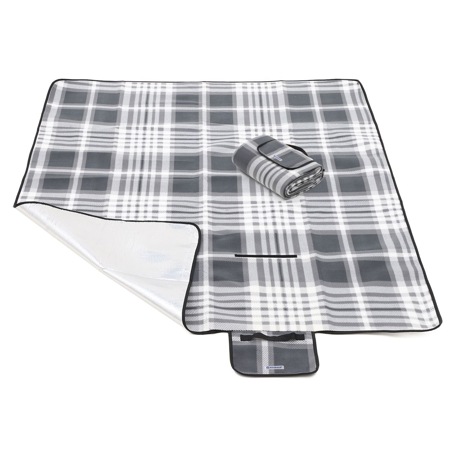 Picnic Blanket - Fabric - Grey and White - Large Waterproof Outdoor Mat