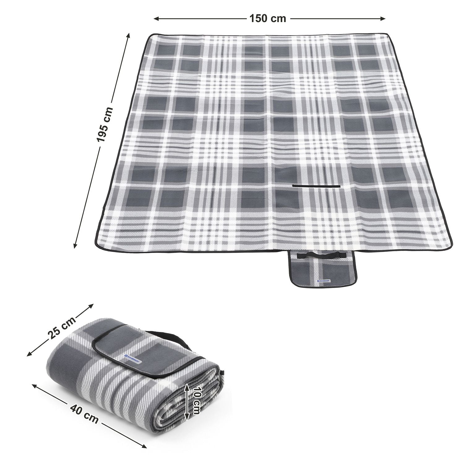Picnic Blanket - Fabric - Grey and White - Large Waterproof Outdoor Mat