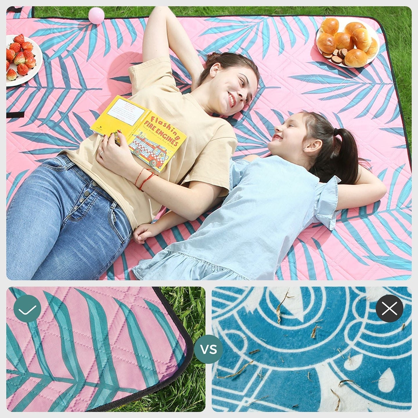 Large Picnic Blanket - Waterproof Fabric - Multicolor Lemon Pattern - Foldable and Machine Washable