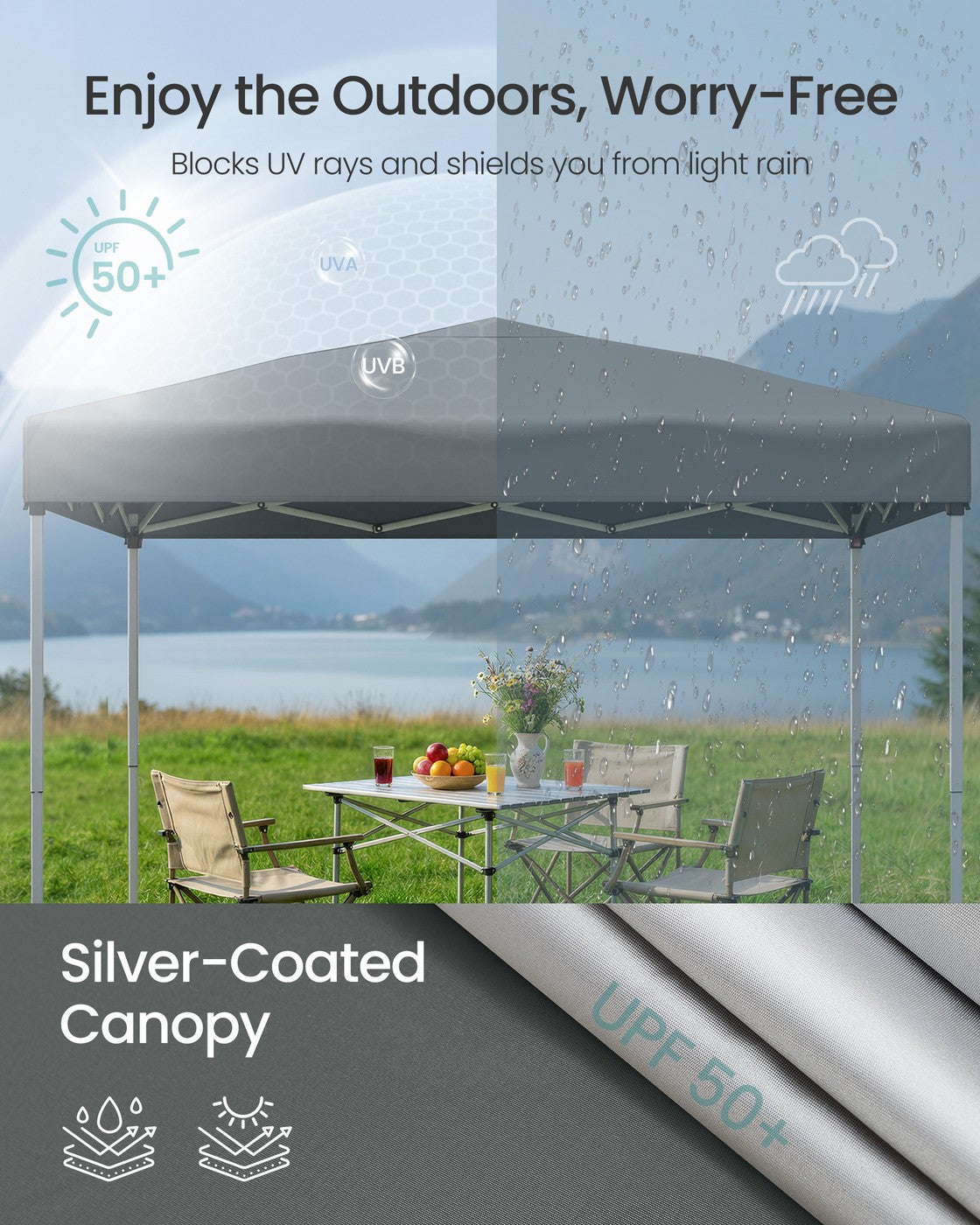 Pop Up Gazebo - 3m x 3m - Steel - UPF 50+ UV Protection