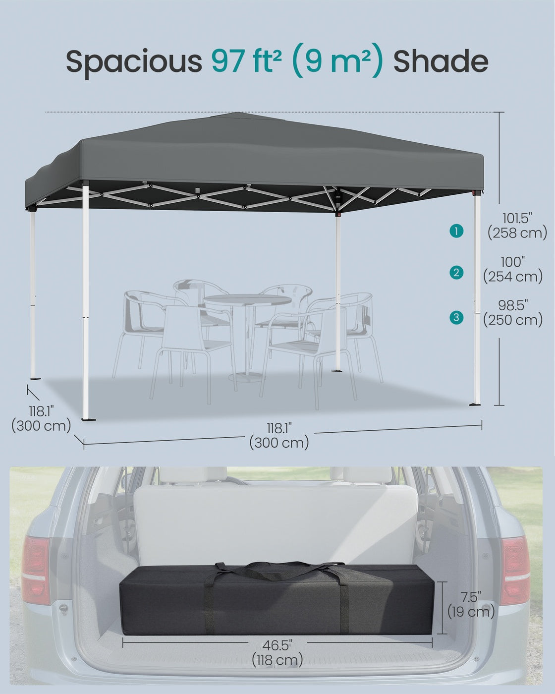 Pop Up Gazebo - 3m x 3m - Steel - UPF 50+ UV Protection