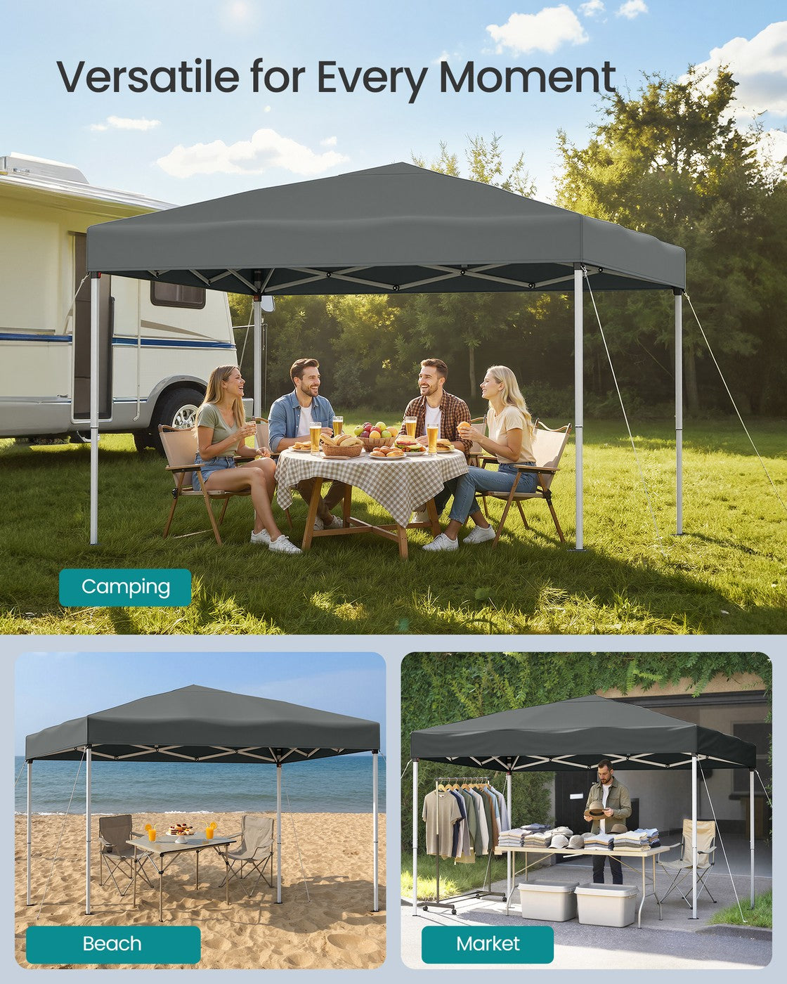 Pop Up Gazebo - 3m x 3m - Steel - UPF 50+ UV Protection