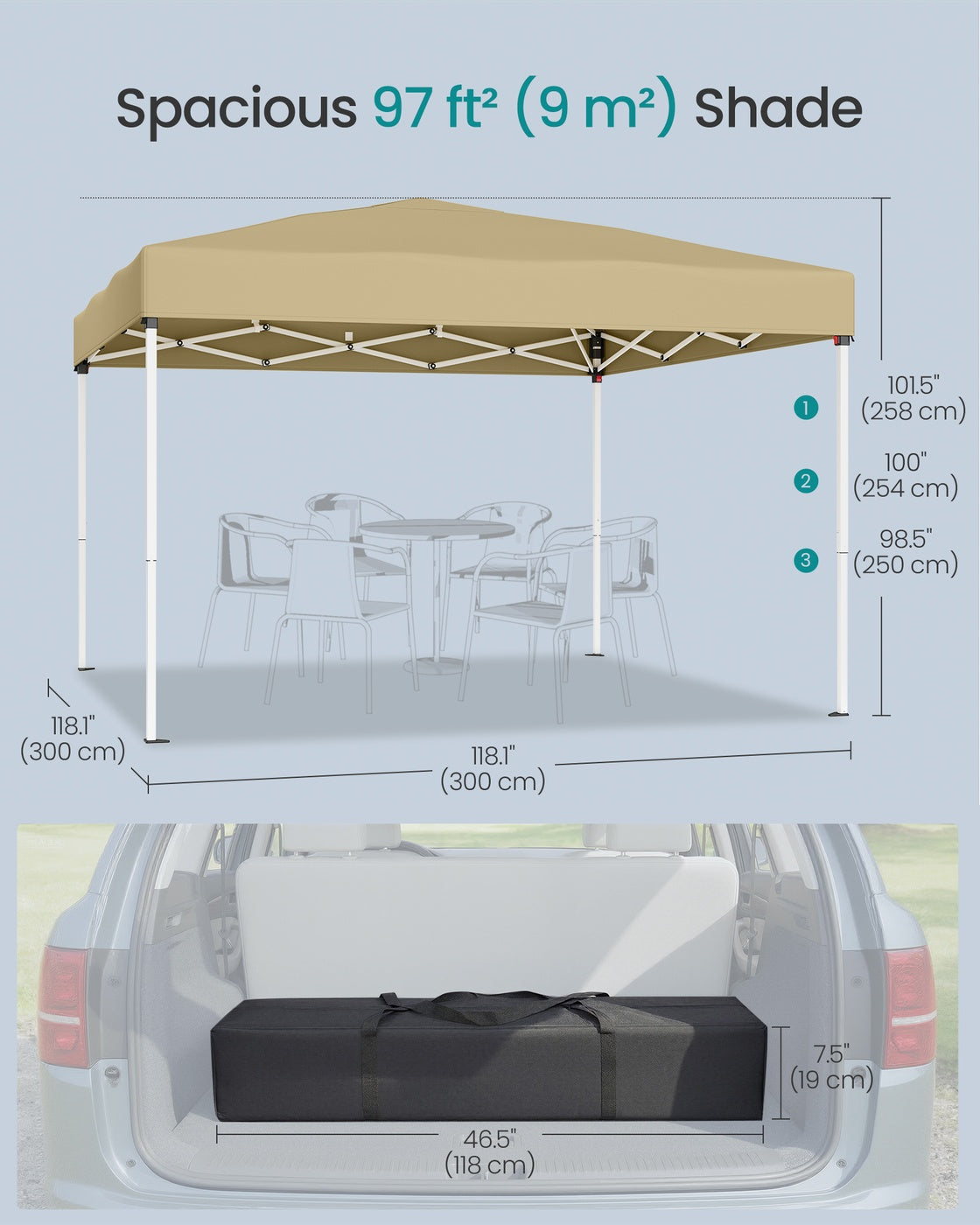 Pop Up Gazebo - 9m² - PE - UPF 50+ UV Protection
