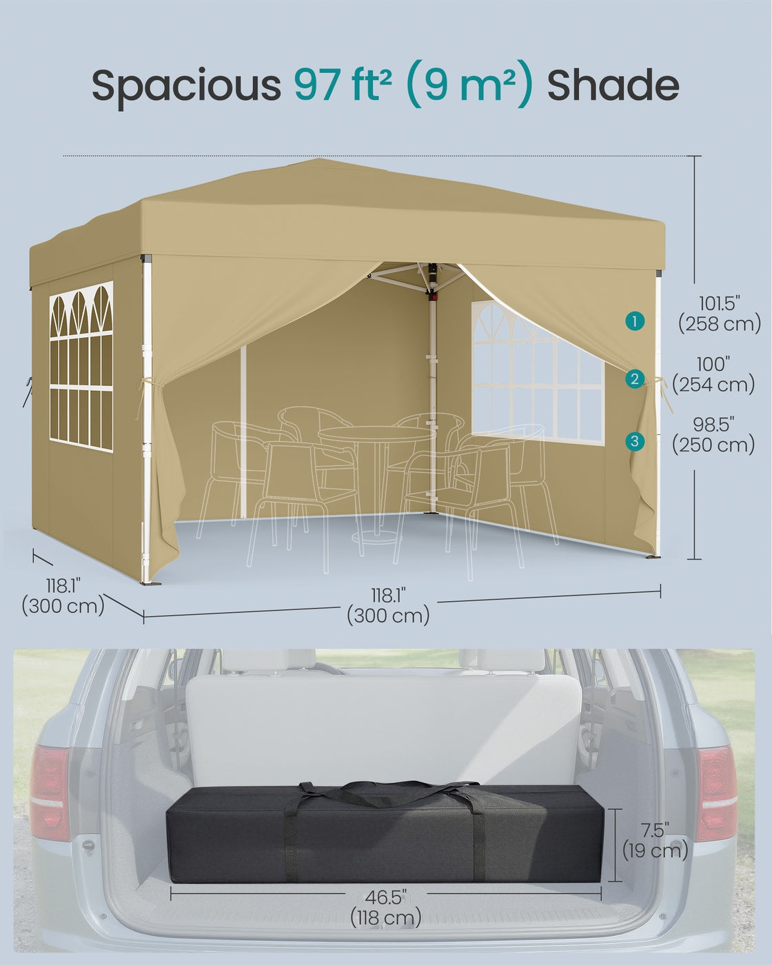 Pop Up Gazebo - 9.4L - PE Plastic - UV Protection