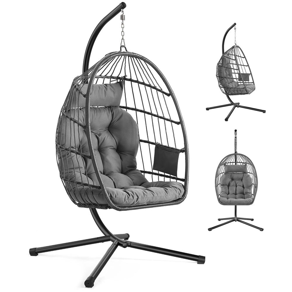 Outdoor Hanging Egg Chair - 38.6L x 40.6W x 76.8H - Steel - Foldable Basket