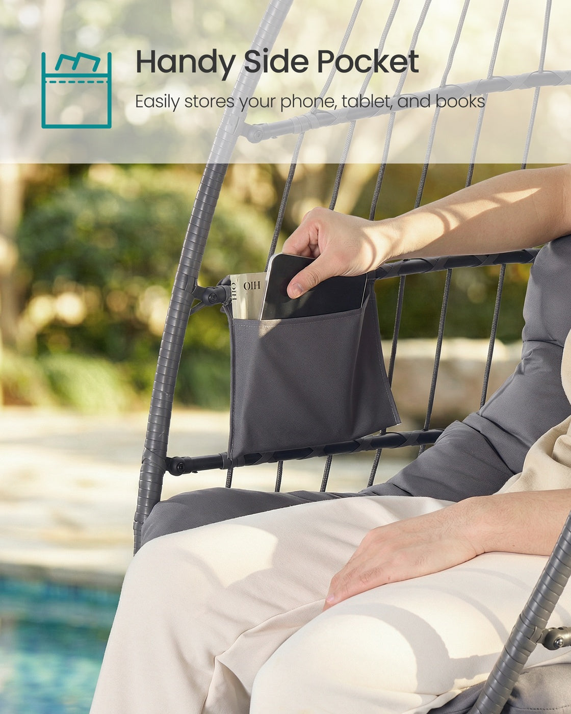 Outdoor Hanging Egg Chair - 38.6L x 40.6W x 76.8H - Steel - Foldable Basket
